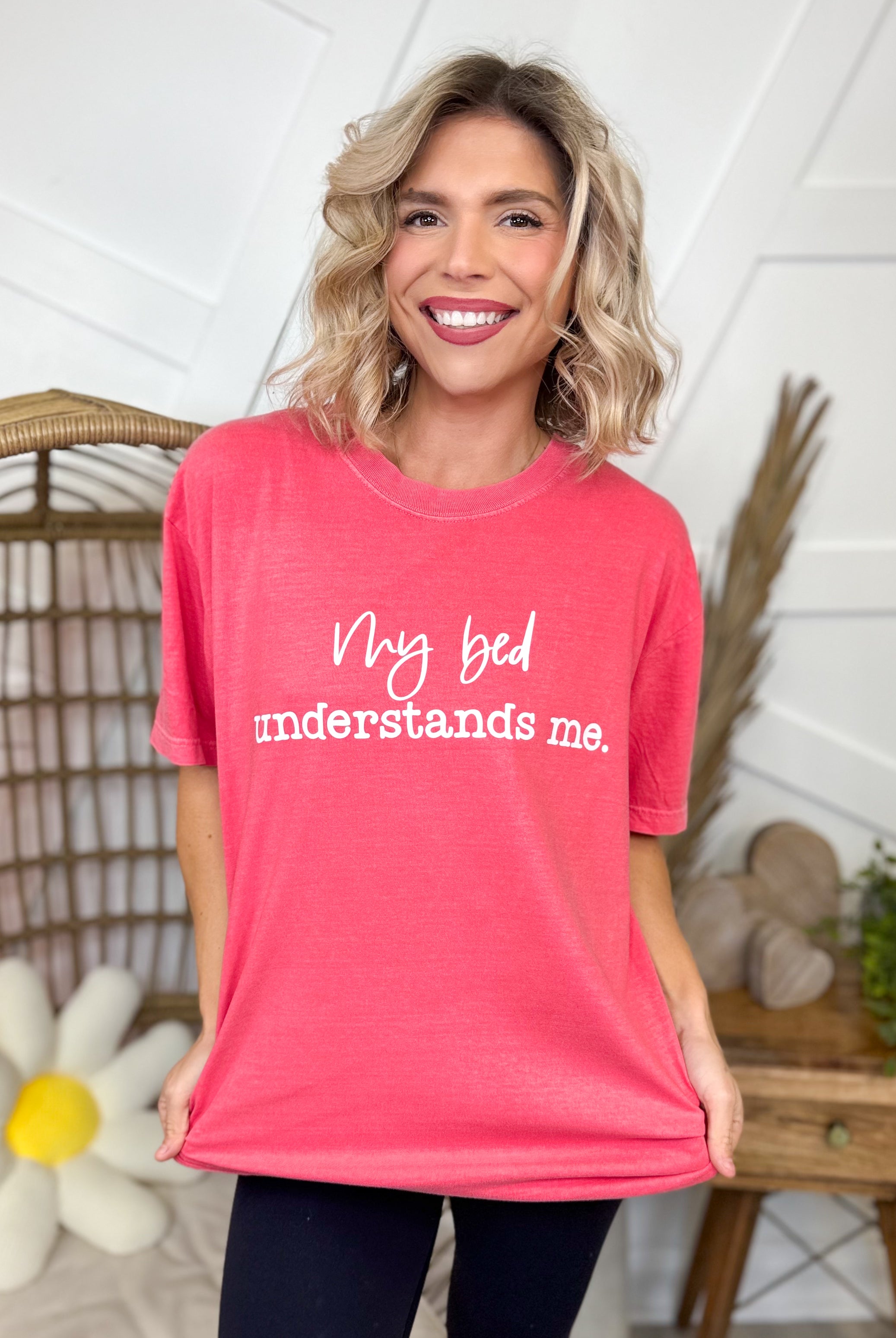My Bed Understands Me Graphic Tee-Watermelon-130 Graphic Tees-Heathered Boho-Heathered Boho Boutique, Women's Fashion and Accessories in Palmetto, FL