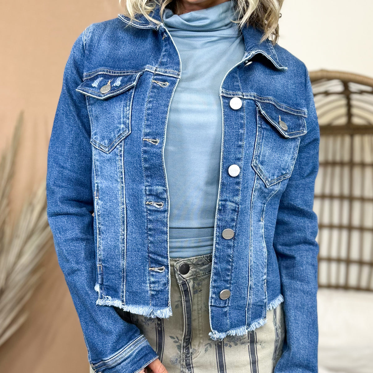 Better With Time Denim Jacket-200 JACKETS/SHACKETS-RISEN-Heathered Boho Boutique, Women's Fashion and Accessories in Palmetto, FL