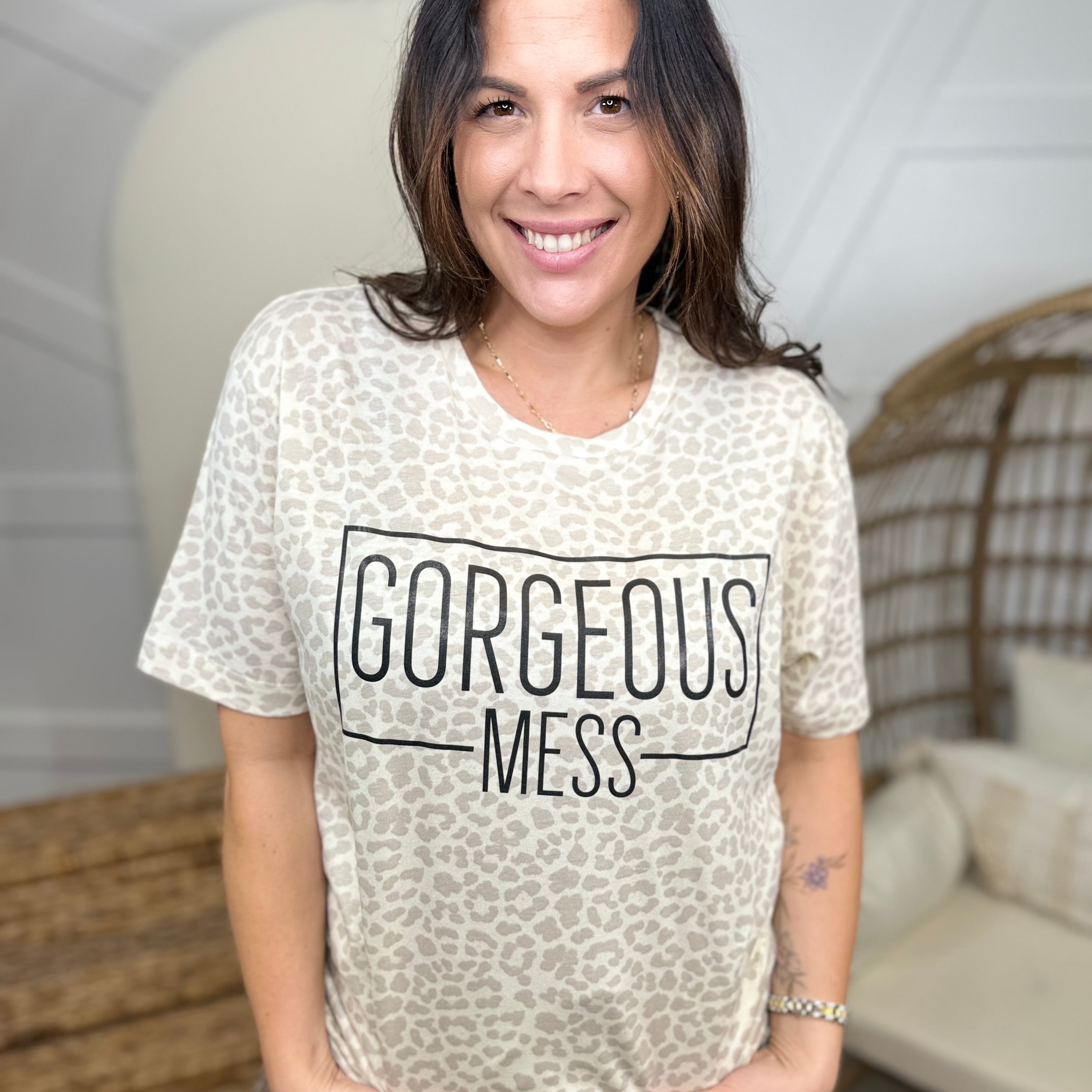 Gorgeous Mess Graphic Tee-130 Graphic Tees-Heathered Boho-Heathered Boho Boutique, Women's Fashion and Accessories in Palmetto, FL