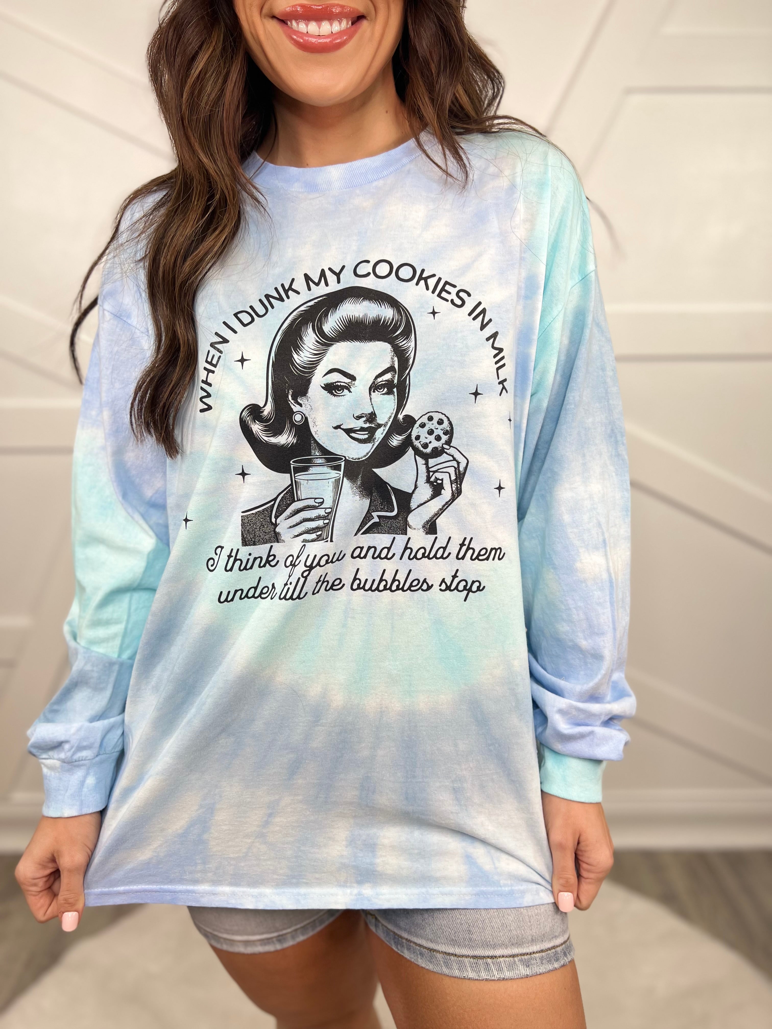 Dunk My Cookies Graphic Long Sleeve-130 Graphic Tees-Heathered Boho-Heathered Boho Boutique, Women's Fashion and Accessories in Palmetto, FL
