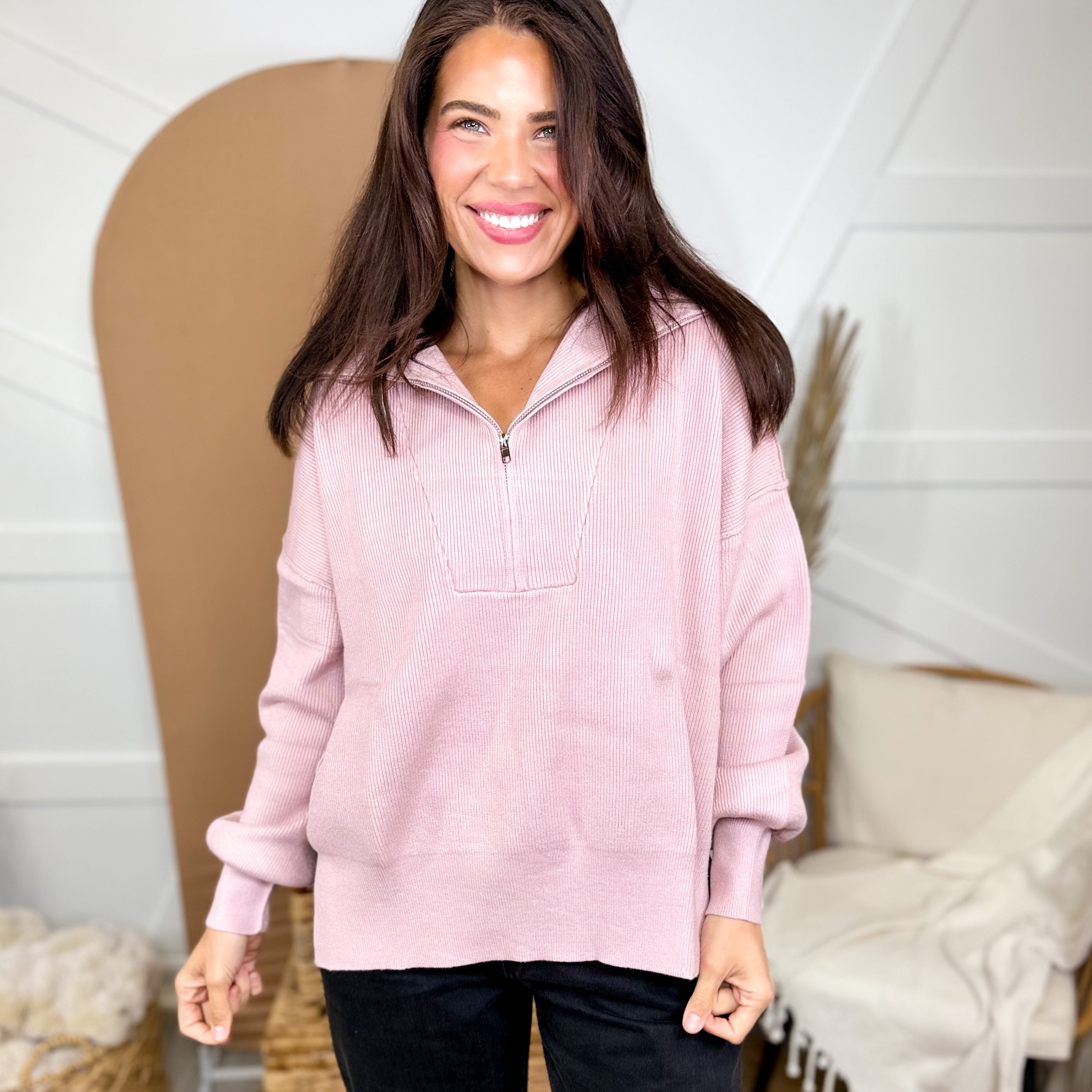 Think About You Half Zip Jacket-200 Jackets/Shackets-WHITE BIRCH-Heathered Boho Boutique, Women's Fashion and Accessories in Palmetto, FL