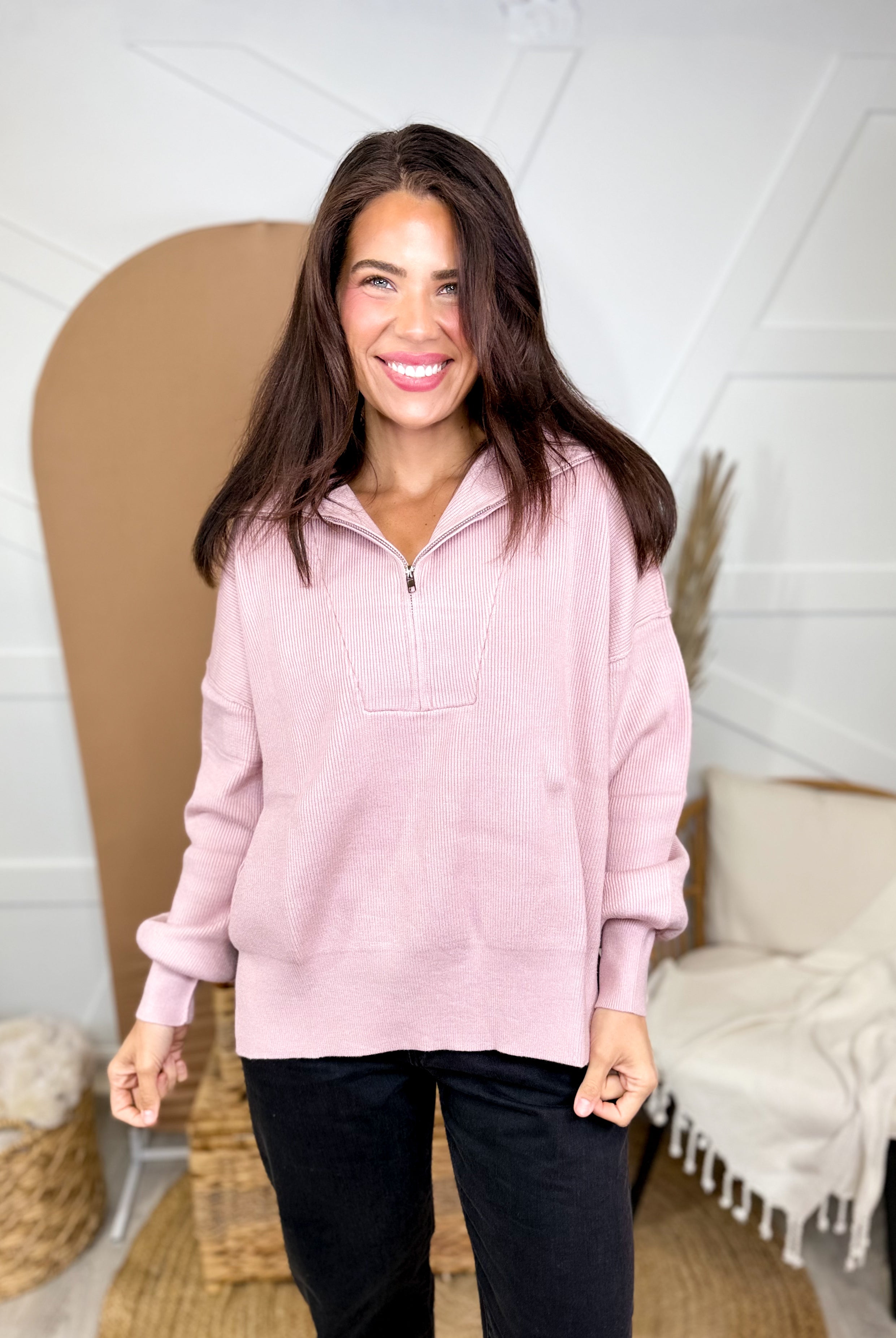 Think About You Half Zip Jacket-200 Jackets/Shackets-WHITE BIRCH-Heathered Boho Boutique, Women's Fashion and Accessories in Palmetto, FL