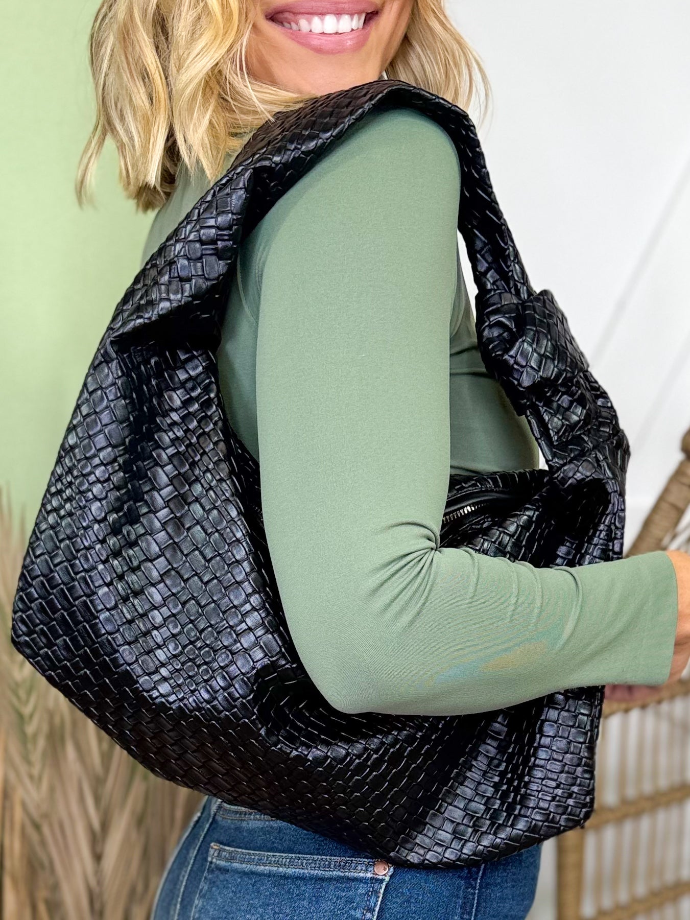 Braided Pattern Knotted Handle Hand Bag-320 Bags-Fame Accessories-Heathered Boho Boutique, Women's Fashion and Accessories in Palmetto, FL