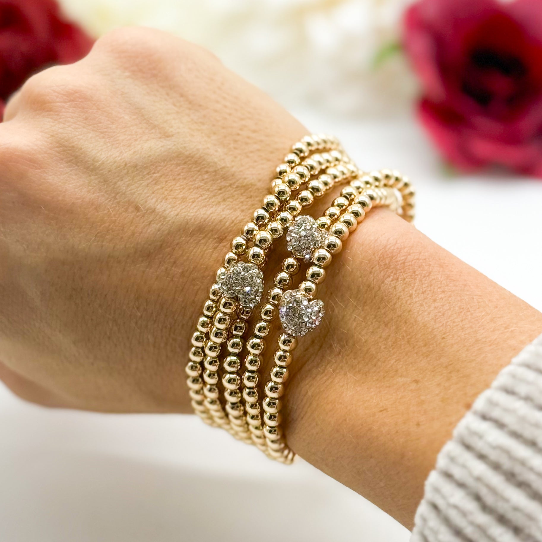 Peaking Heart Beaded Stretch Bracelet Stack-310 Jewelry-Rough Sketch-Heathered Boho Boutique, Women's Fashion and Accessories in Palmetto, FL