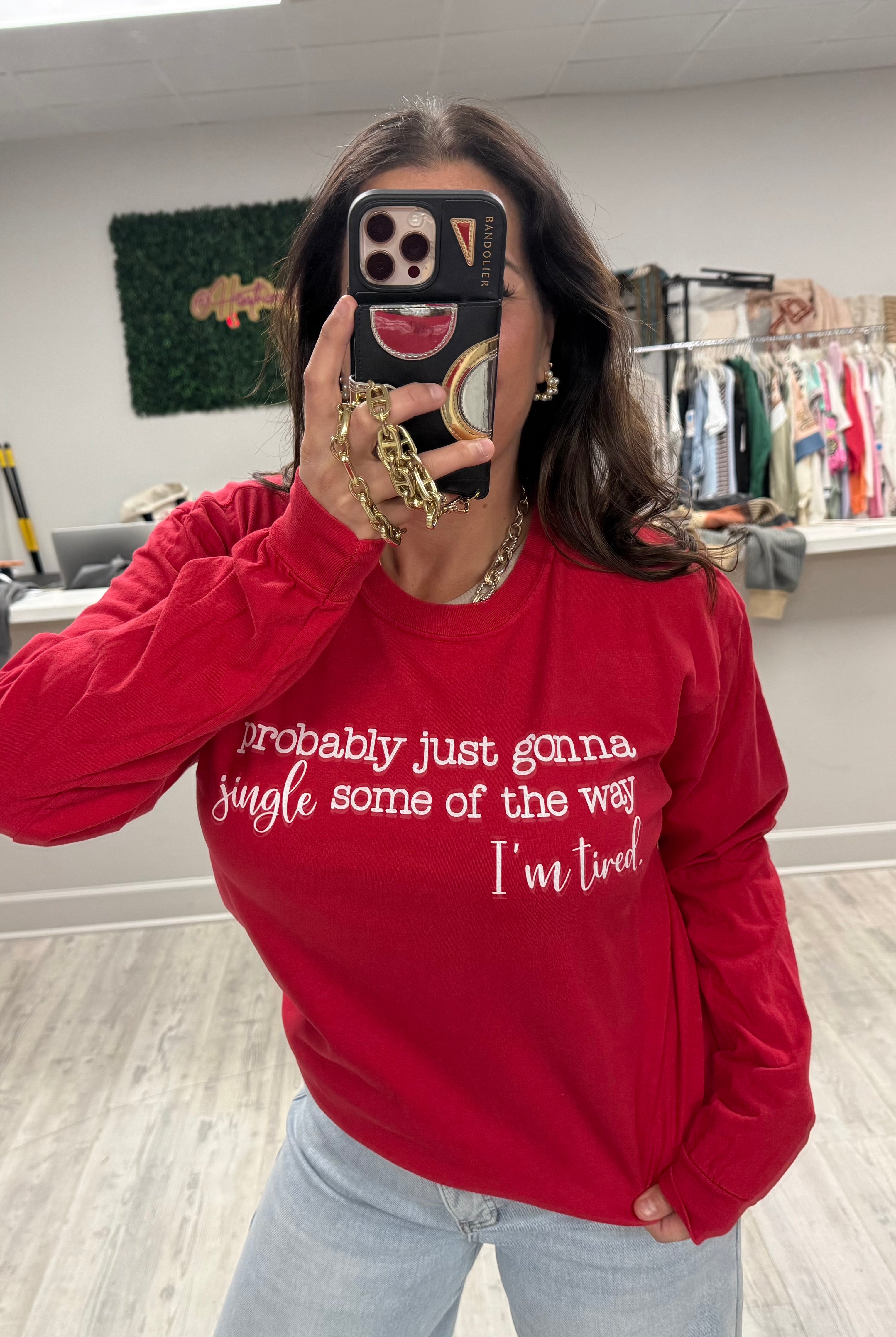 Jingle Some of the Way Graphic Long Sleeve- Red-130 Graphic Tees-Heathered Boho-Heathered Boho Boutique, Women's Fashion and Accessories in Palmetto, FL