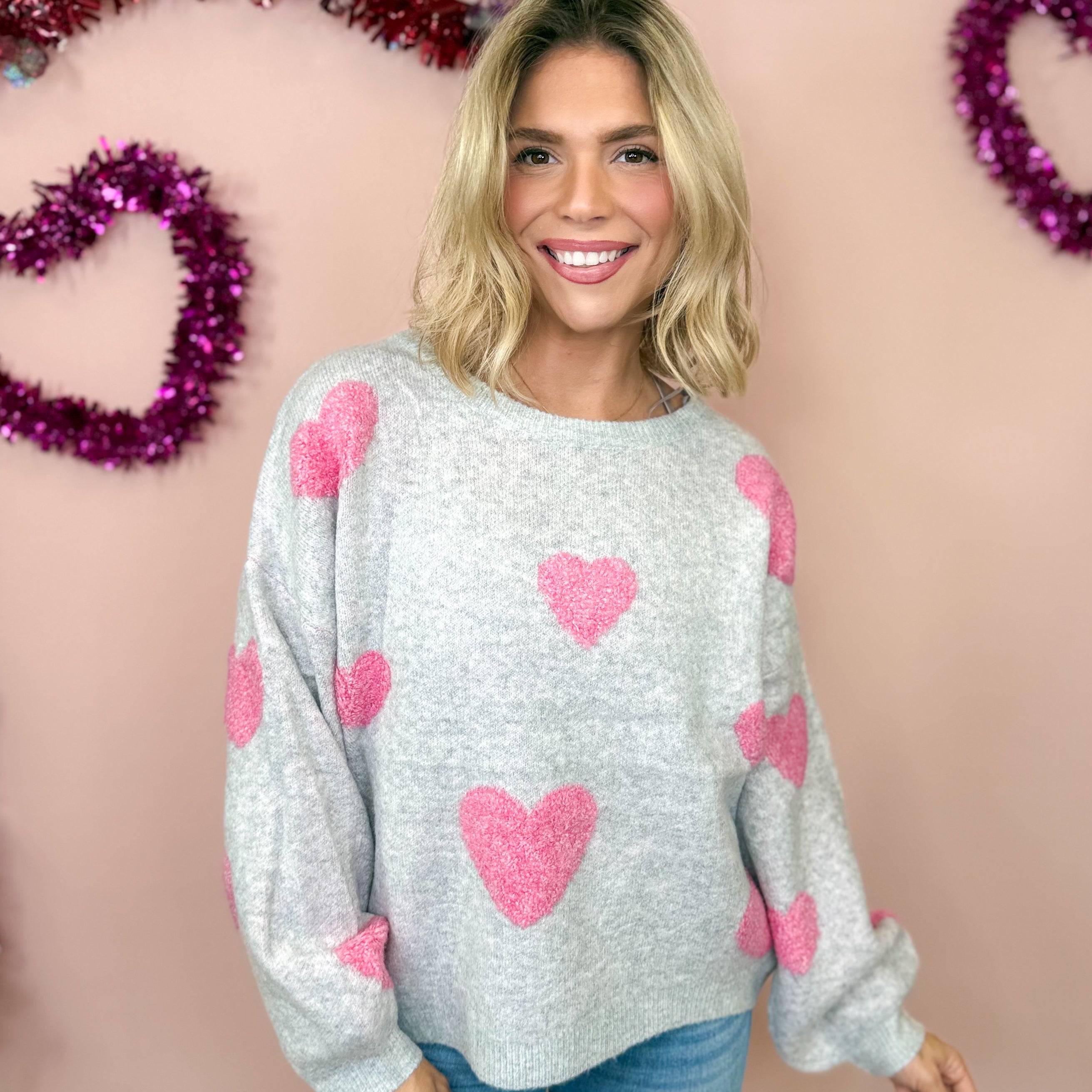 Wearing My Hearts Sweater-125 Sweater-Miracle-Heathered Boho Boutique, Women's Fashion and Accessories in Palmetto, FL