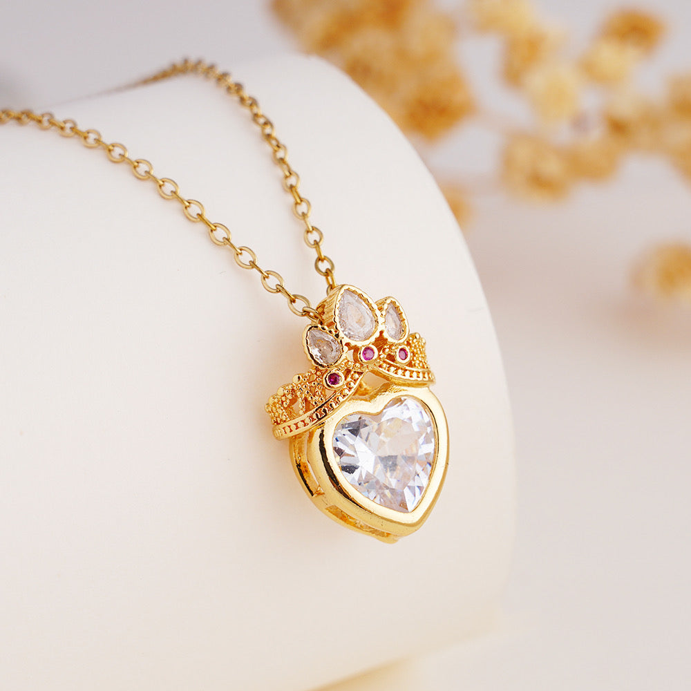 π Crown Jewel Heart Necklace-310 JEWELRY-NIHAO JEWELRY-Heathered Boho Boutique, Women's Fashion and Accessories in Palmetto, FL