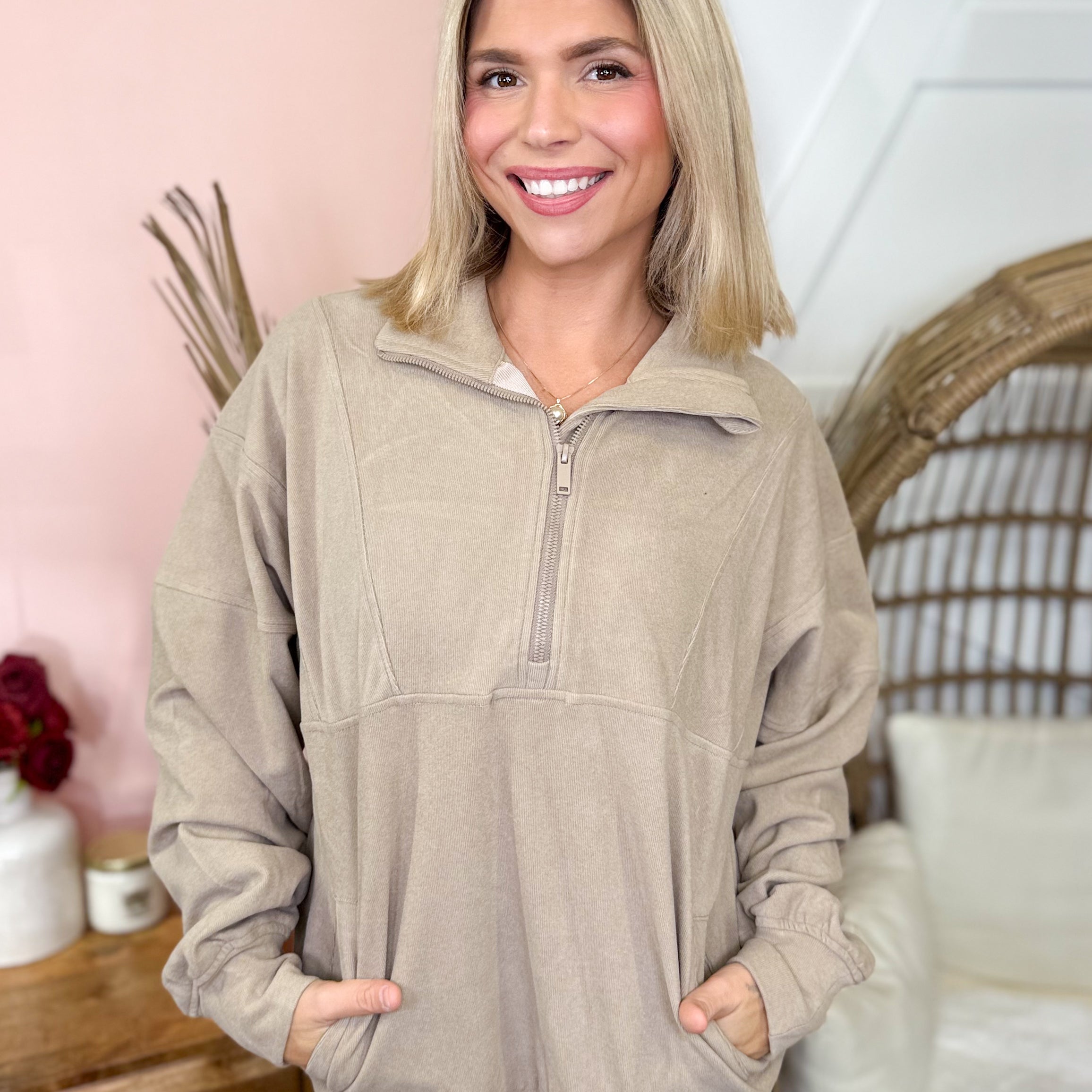 Right On Track Half Zip Sweatshirt-125 Sweater-RAE MODE-Heathered Boho Boutique, Women's Fashion and Accessories in Palmetto, FL