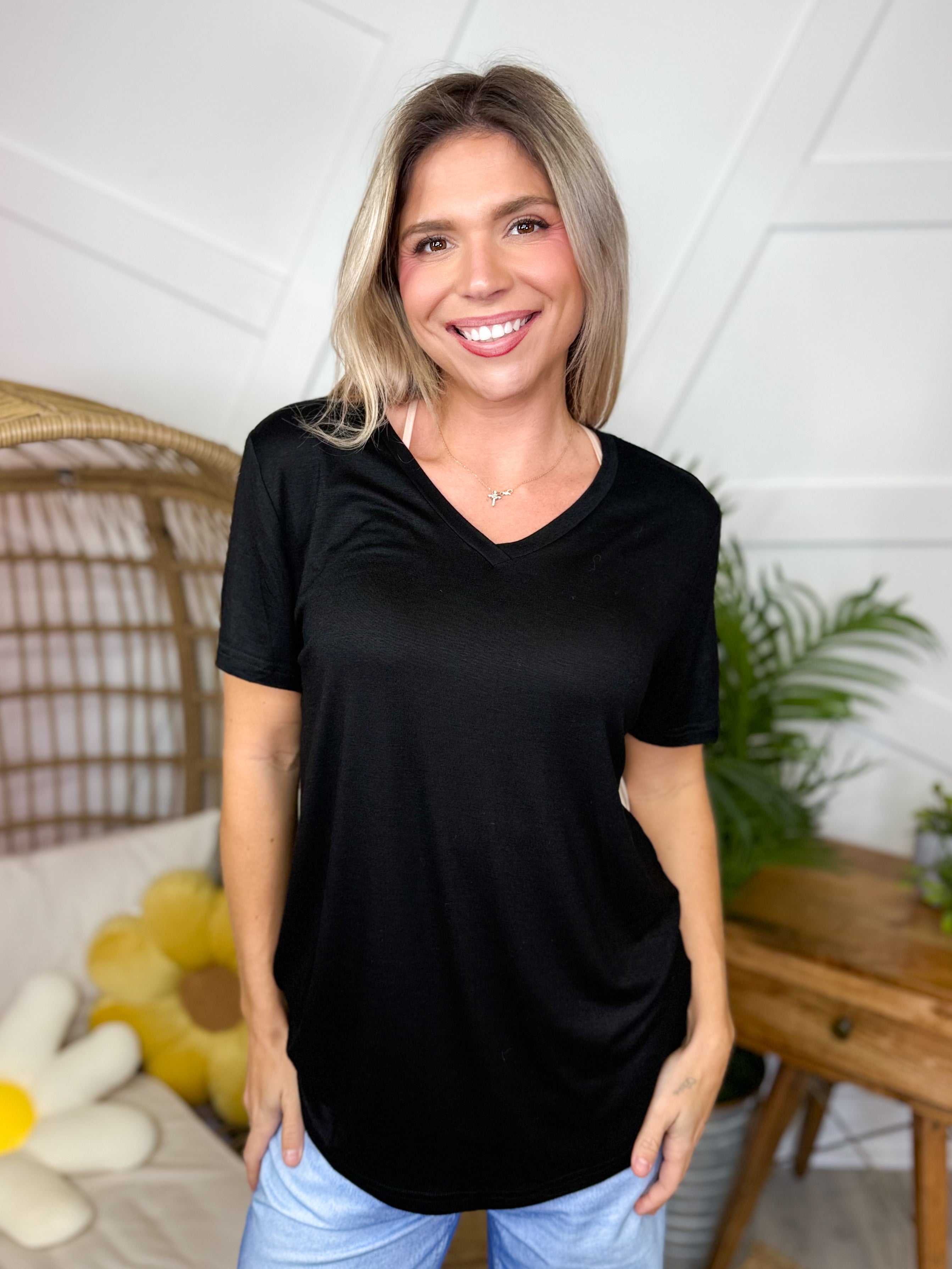 Jess Lea Basic Tee- Black-110 Short Sleeve Top-Jess Lea-Heathered Boho Boutique, Women's Fashion and Accessories in Palmetto, FL