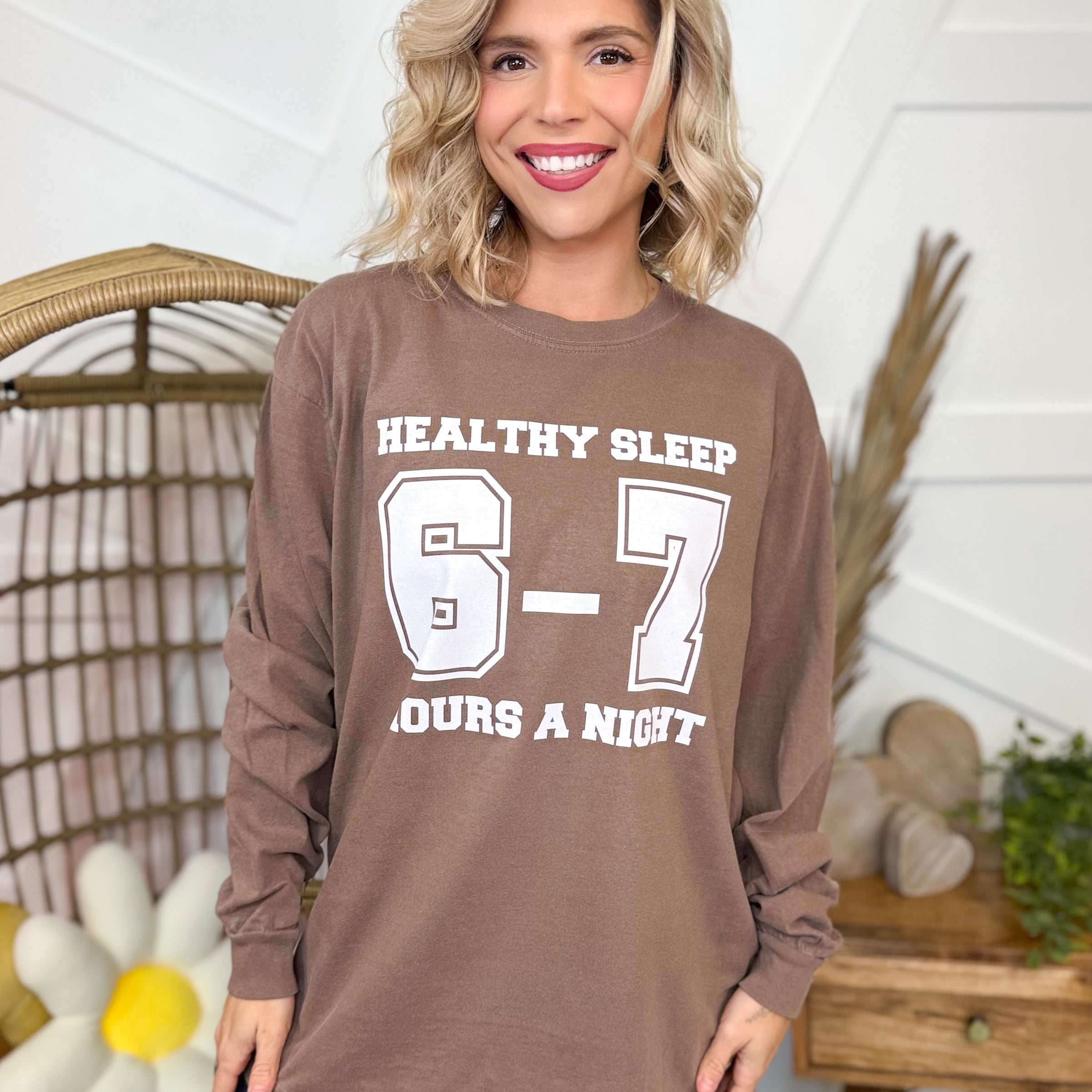 Healthy Sleep Graphic Long Sleeve-130 Graphic Tees-Heathered Boho-Heathered Boho Boutique, Women's Fashion and Accessories in Palmetto, FL