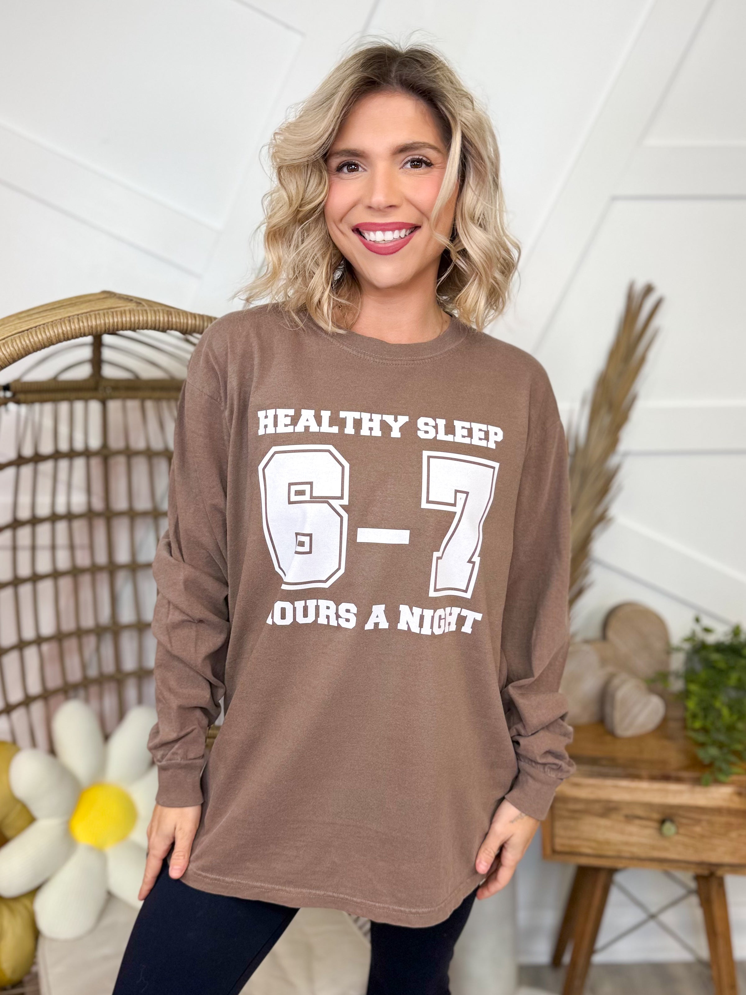 Healthy Sleep Graphic Long Sleeve-130 Graphic Tees-Heathered Boho-Heathered Boho Boutique, Women's Fashion and Accessories in Palmetto, FL
