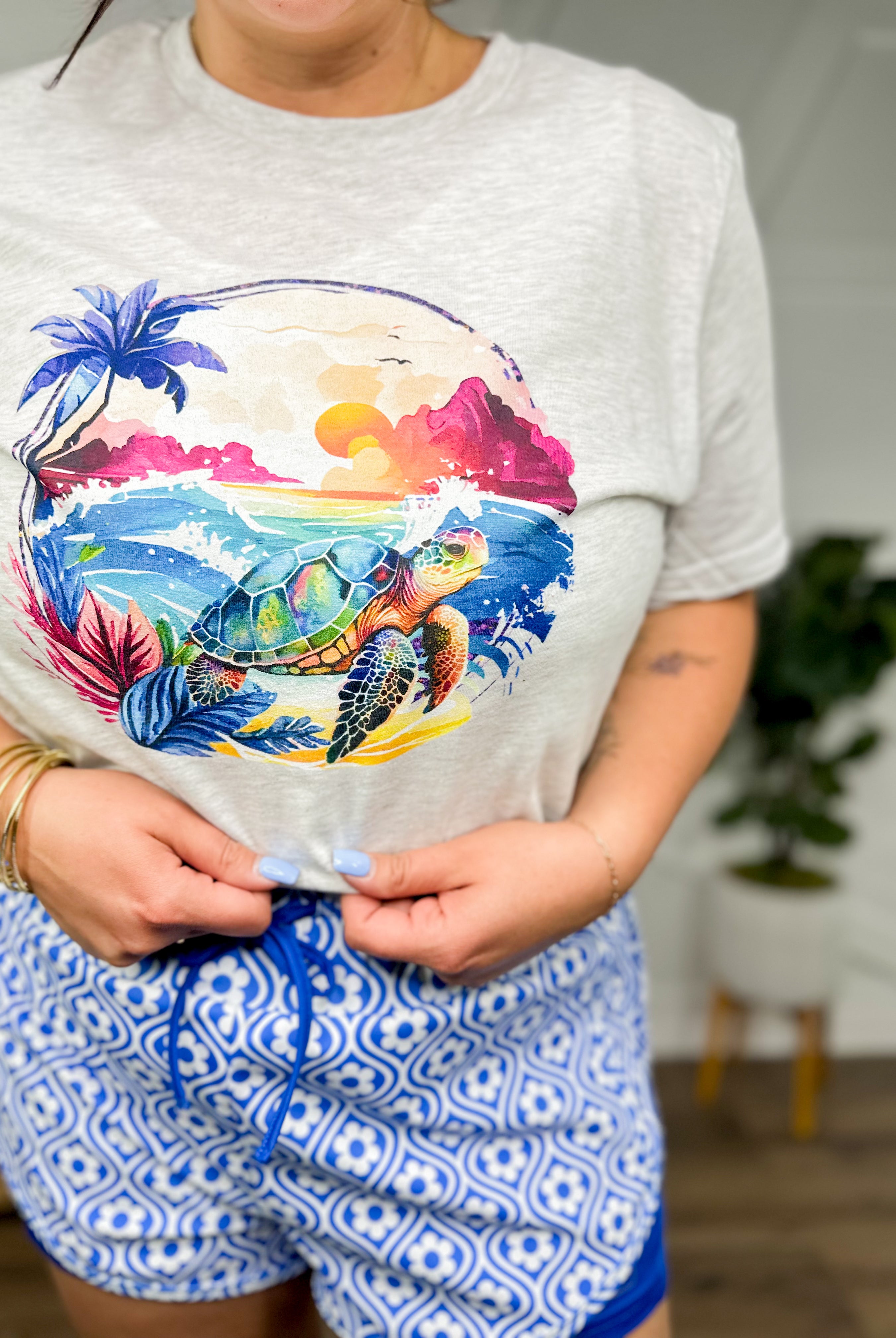 Retro Sea Turtle Graphic Tee-130 Graphic Tees-Heathered Boho-Heathered Boho Boutique, Women's Fashion and Accessories in Palmetto, FL