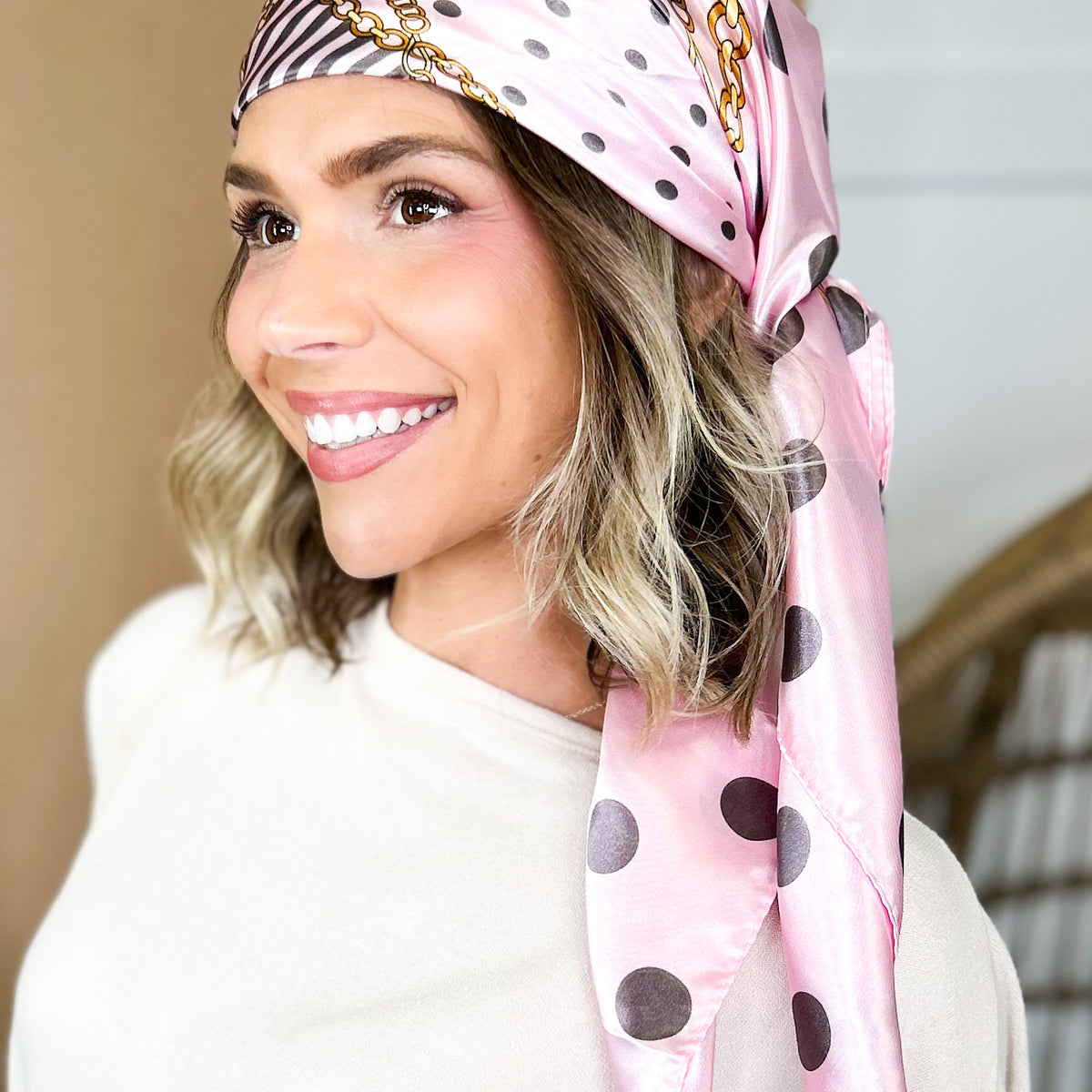 Dots & Chain Pattern Luxe Satin Head Scarf-340 Other Accessories-Heathered Boho-Heathered Boho Boutique, Women's Fashion and Accessories in Palmetto, FL