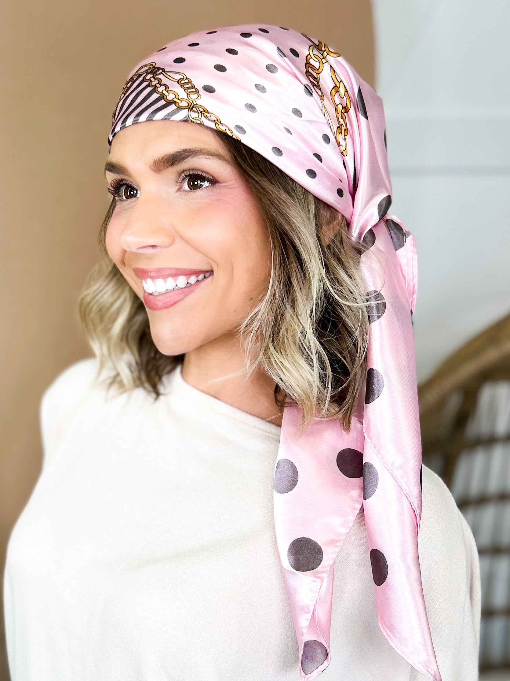 Dots & Chain Pattern Luxe Satin Head Scarf-340 Other Accessories-Heathered Boho-Heathered Boho Boutique, Women's Fashion and Accessories in Palmetto, FL