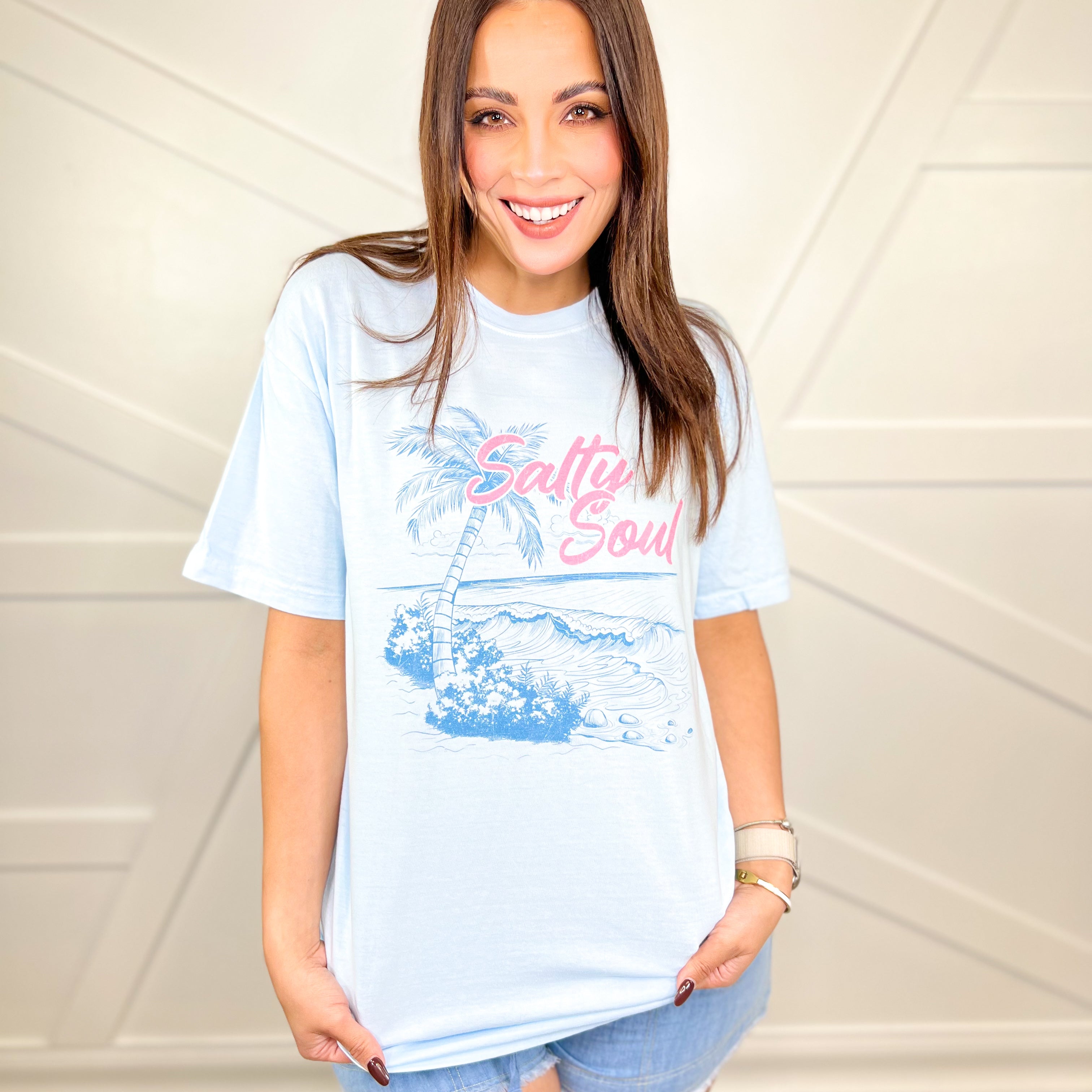 Salty Soul Graphic Tee-130 Graphic Tees-Heathered Boho-Heathered Boho Boutique, Women's Fashion and Accessories in Palmetto, FL