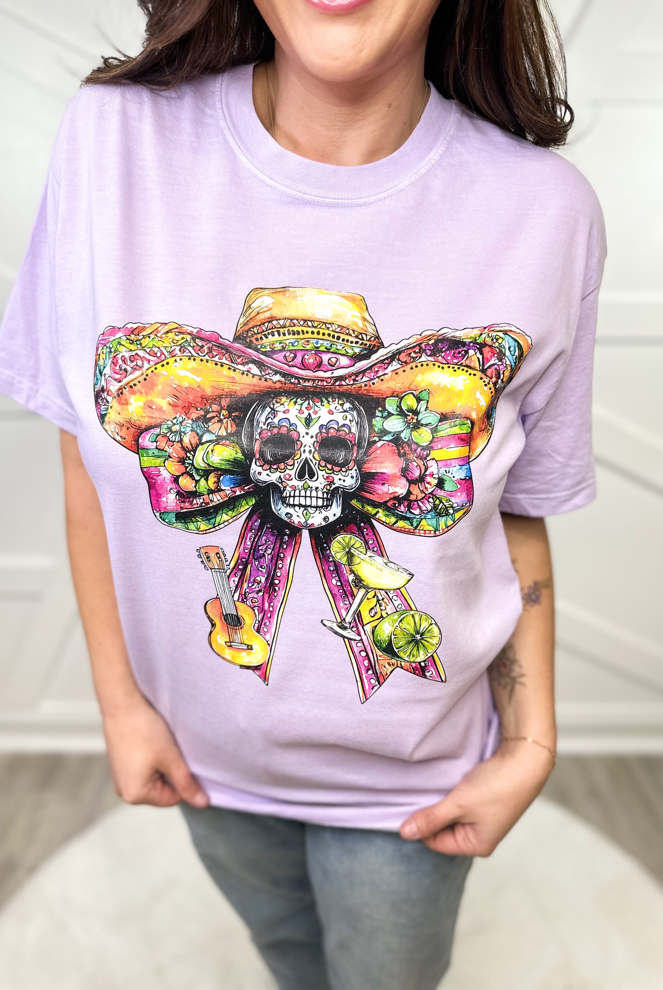Cinco de Mayo Coquette Bow Graphic Tee-130 Graphic Tees-Heathered Boho-Heathered Boho Boutique, Women's Fashion and Accessories in Palmetto, FL