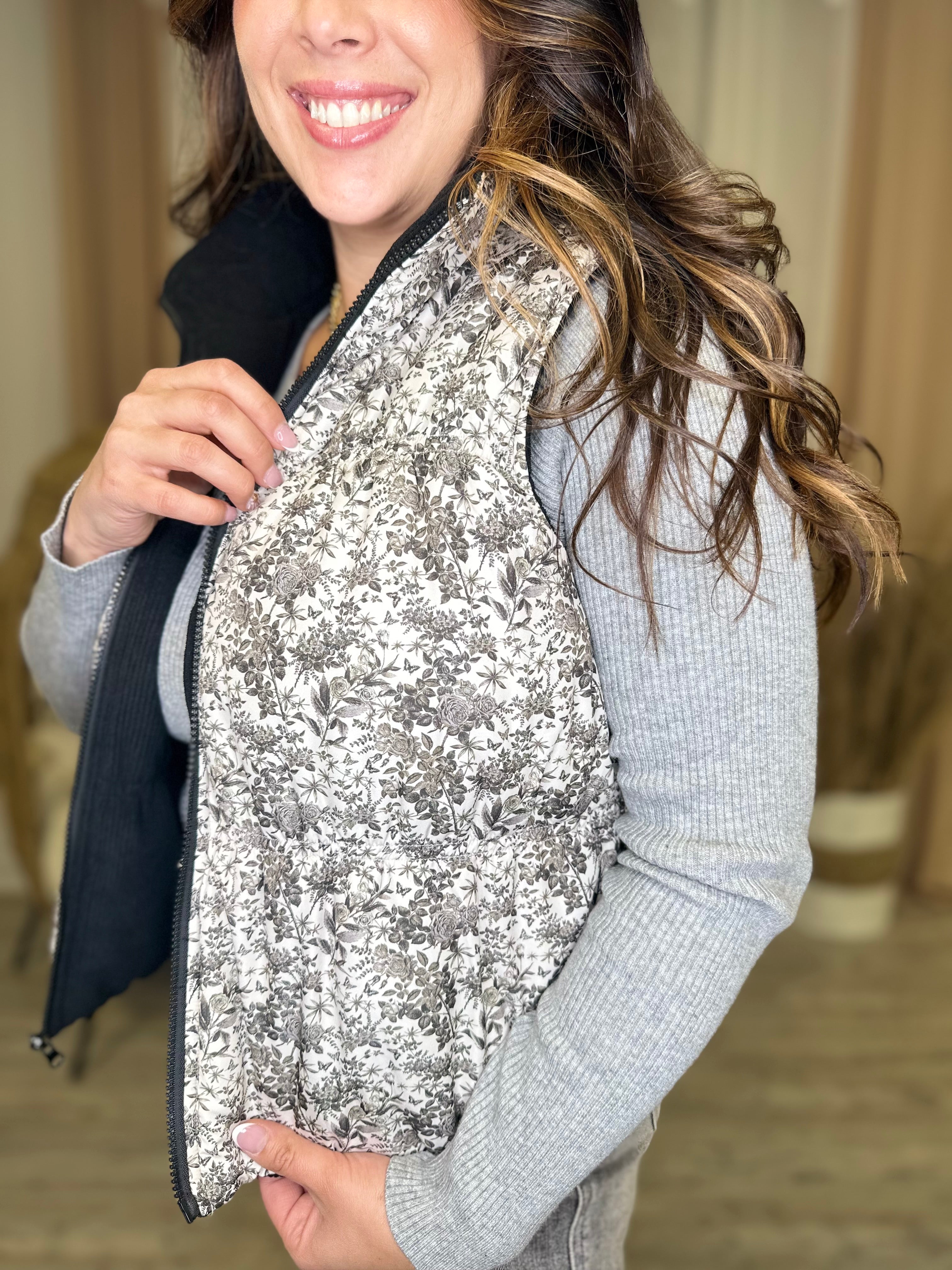 Very Demure Reversible Vest-200 Jackets/Shackets-Southern Grace-Heathered Boho Boutique, Women's Fashion and Accessories in Palmetto, FL