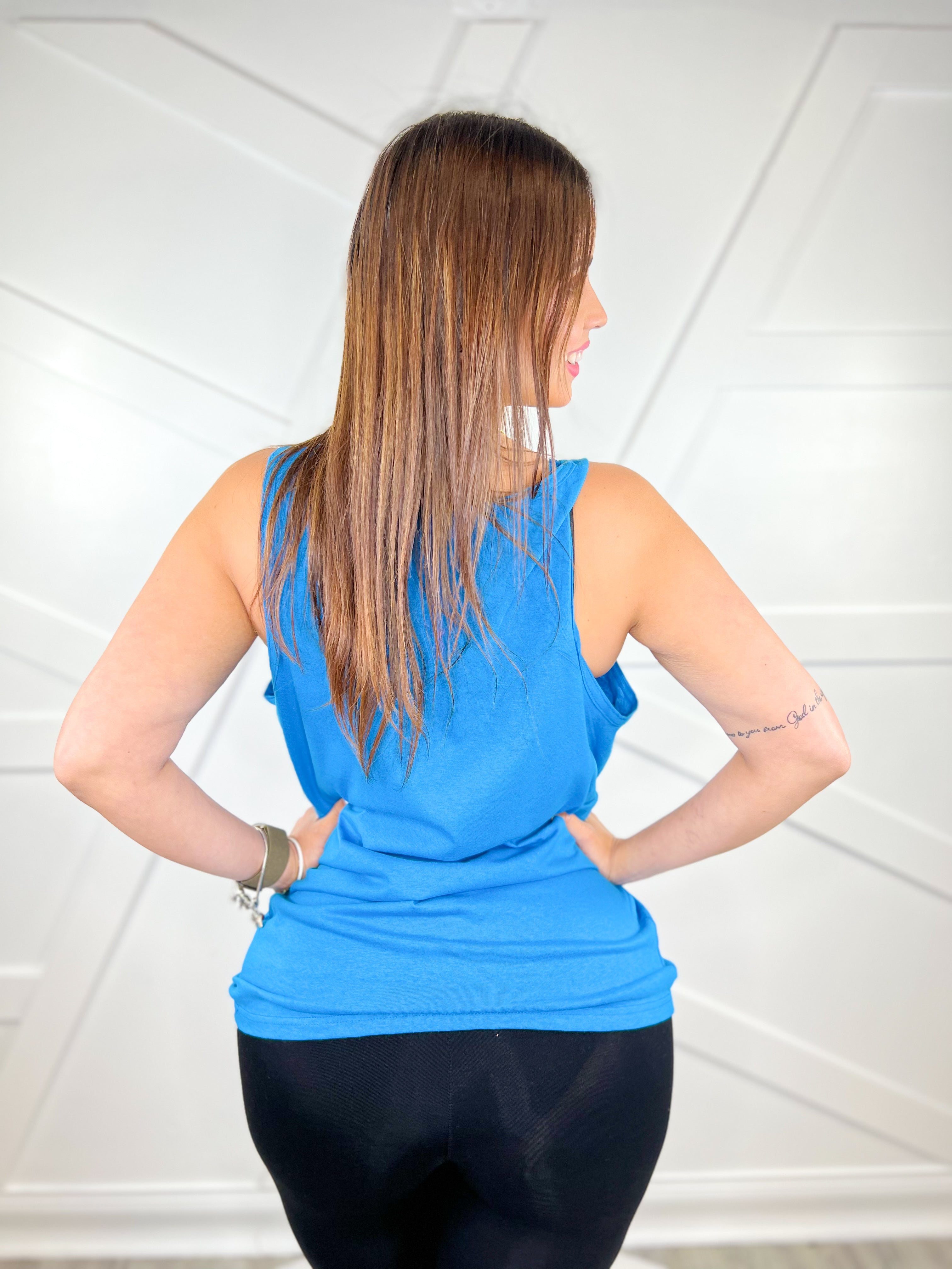 Pearl and Shell Bow Graphic Tank Top - Sapphire-130 Graphic Tees-Heathered Boho-Heathered Boho Boutique, Women's Fashion and Accessories in Palmetto, FL