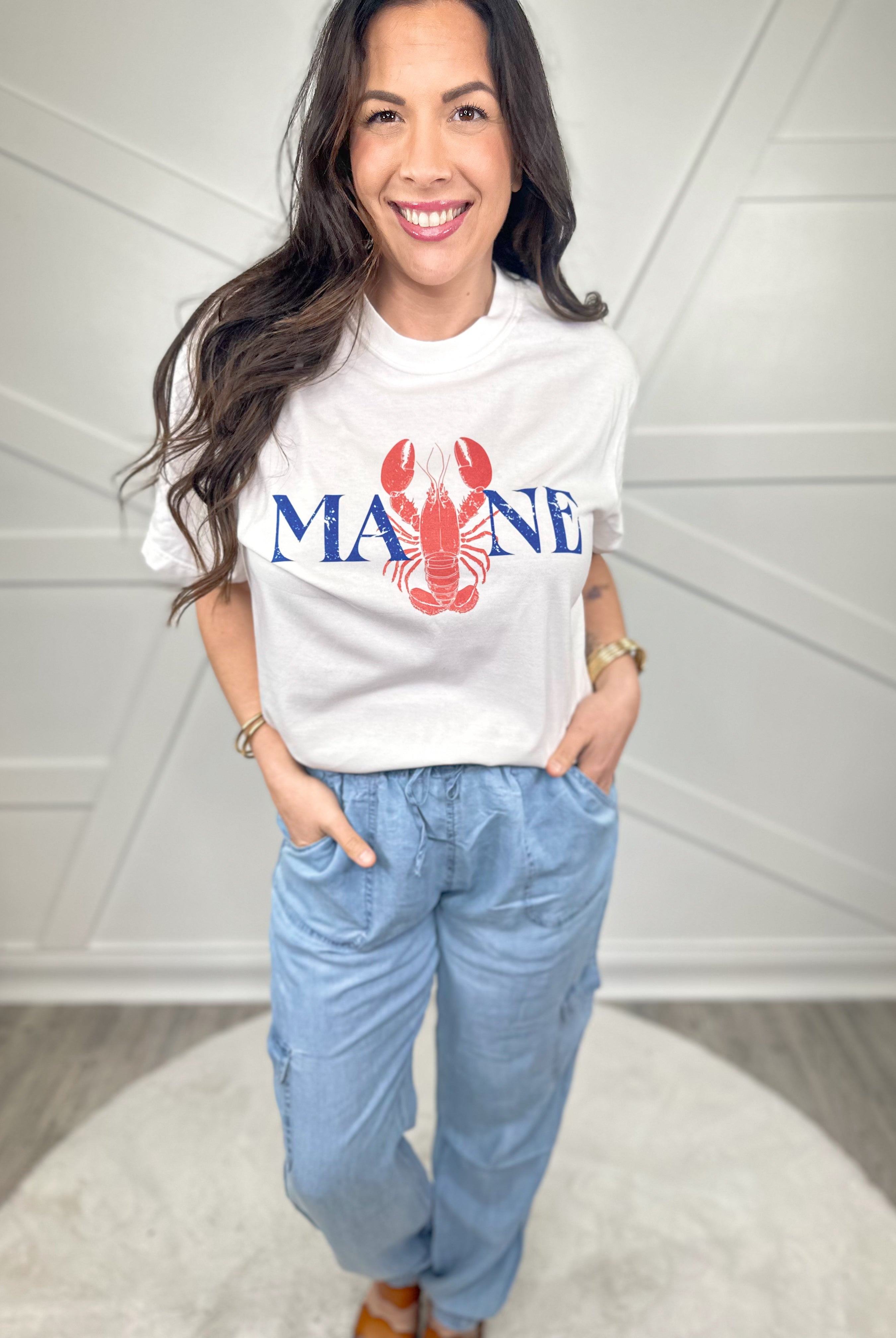 Maine Lobster Graphic Tee-130 Graphic Tees-Heathered Boho-Heathered Boho Boutique, Women's Fashion and Accessories in Palmetto, FL