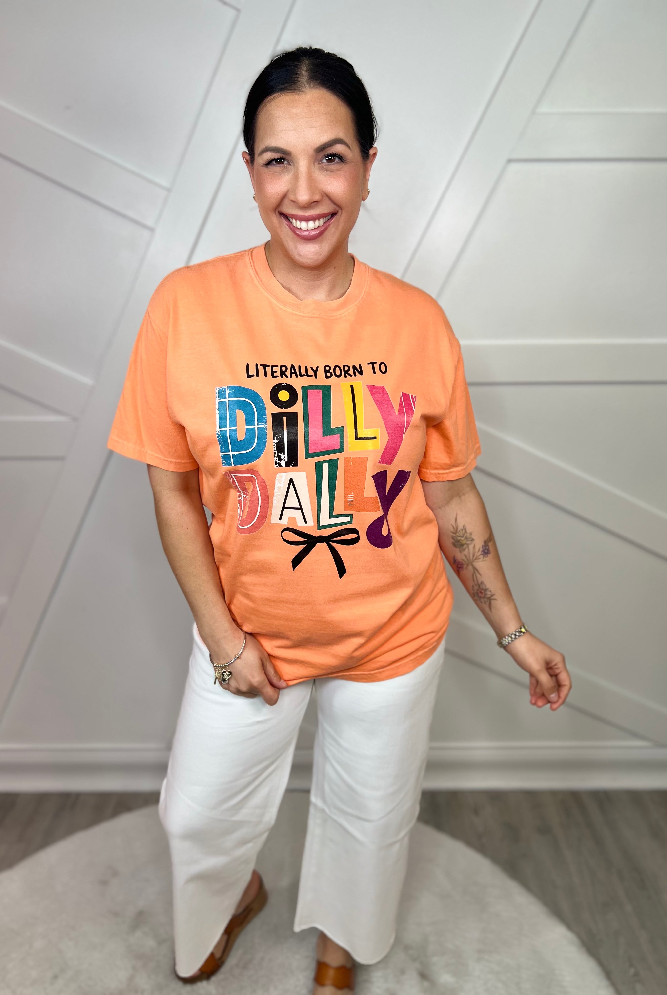 Born to Dilly Dally Graphic Tee-130 Graphic Tees-Heathered Boho-Heathered Boho Boutique, Women's Fashion and Accessories in Palmetto, FL
