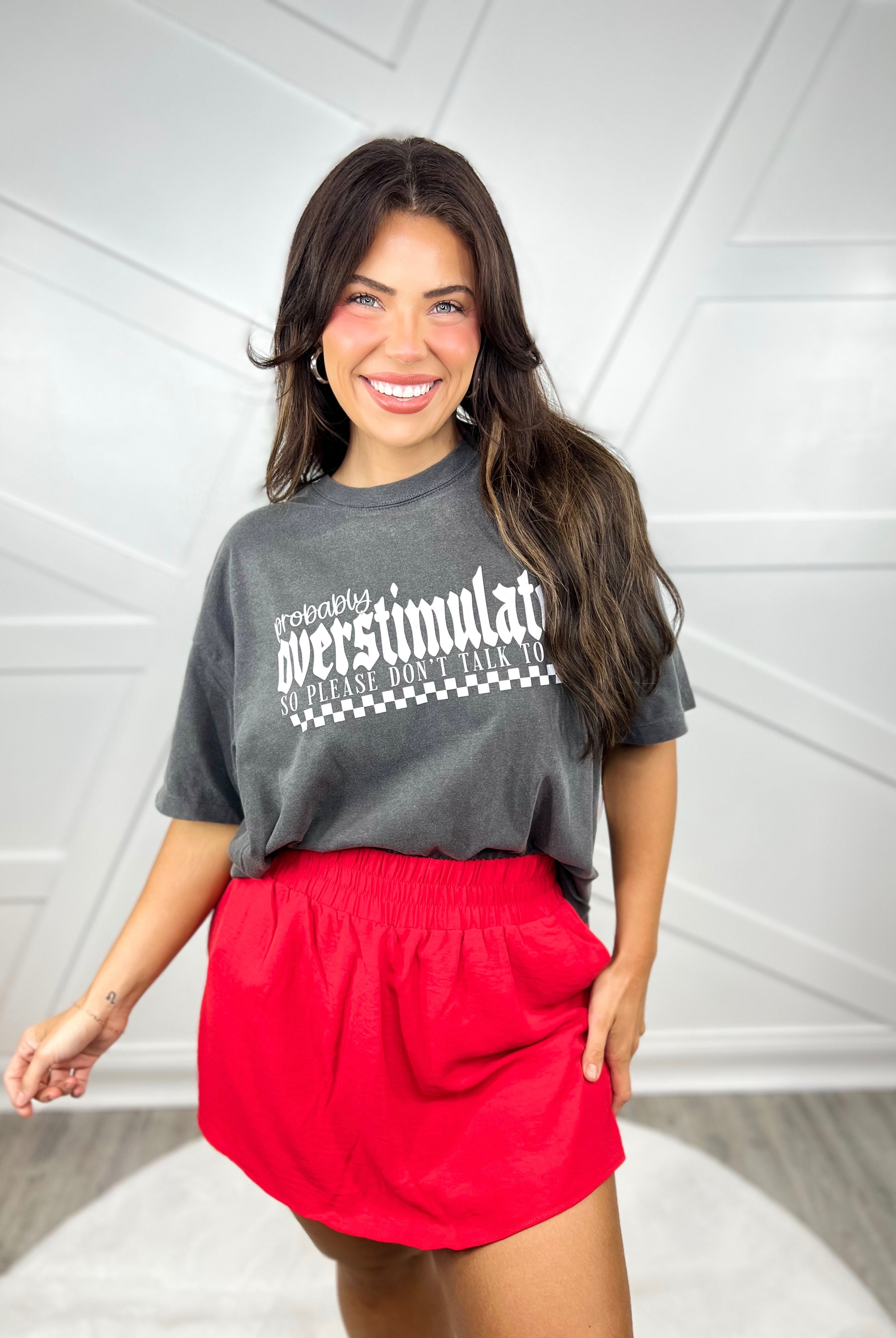 Probably Overstimulated Boxy Graphic Tee-130 Graphic Tees-Heathered Boho-Heathered Boho Boutique, Women's Fashion and Accessories in Palmetto, FL