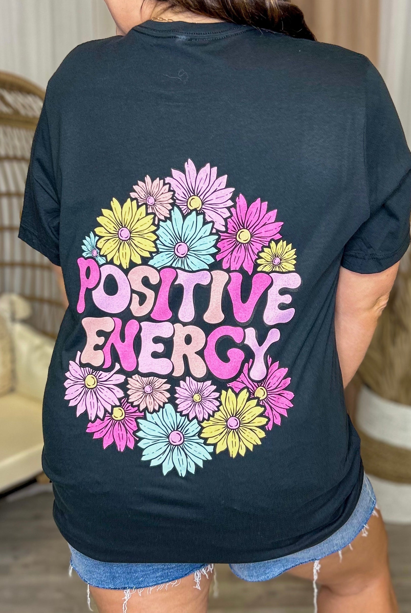 Positive Energy Floral Graphic Tee-130 Graphic Tees-Heathered Boho-Heathered Boho Boutique, Women's Fashion and Accessories in Palmetto, FL