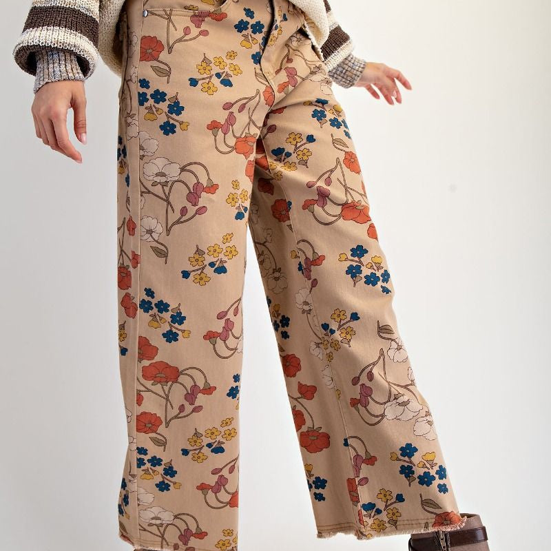 Restock: Floral Friend Pants (Reg & Curvy)-150 PANTS-EASEL-Heathered Boho Boutique, Women's Fashion and Accessories in Palmetto, FL