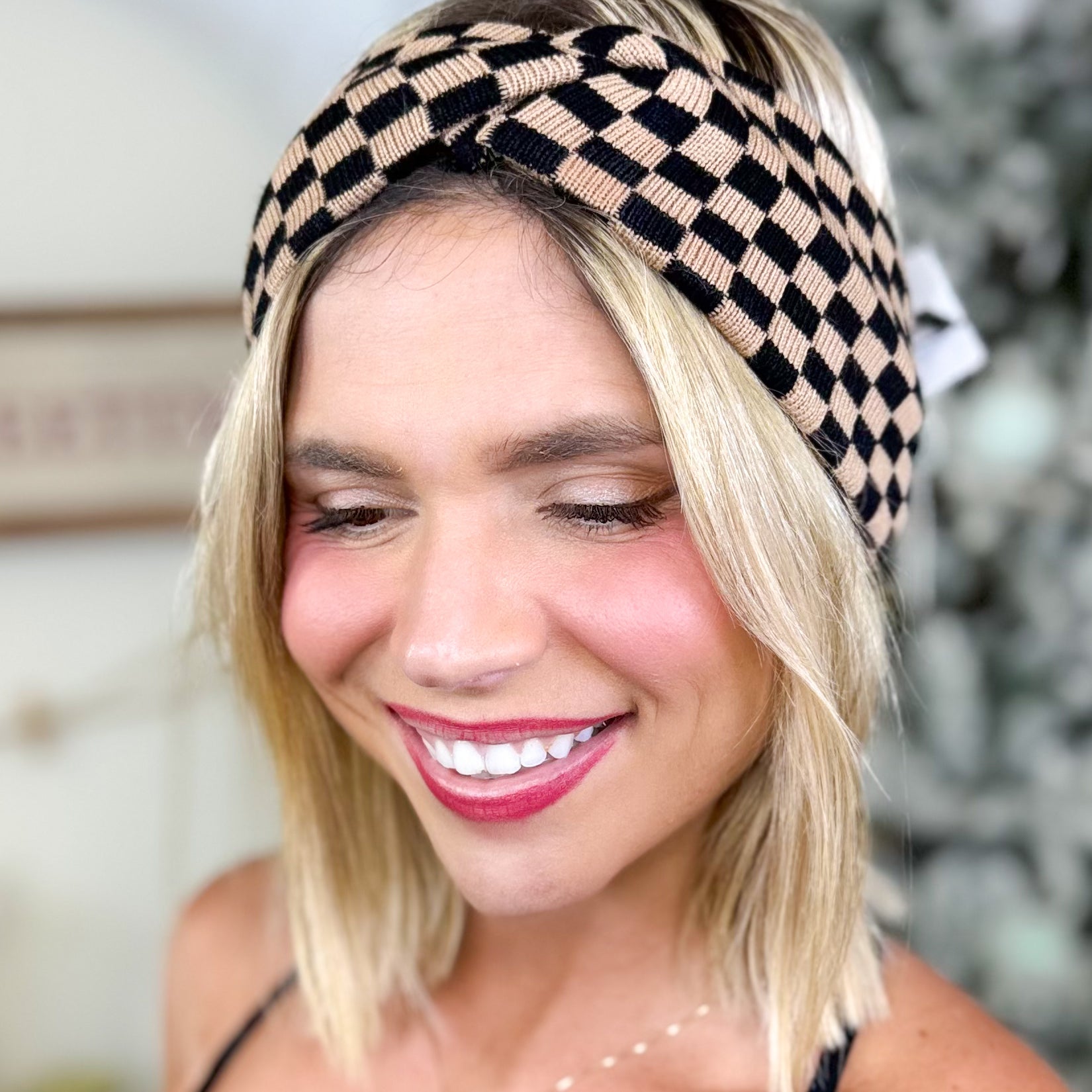 Checkerboard Knit Headwrap-330 Headwear-Clovered Accessories-Heathered Boho Boutique, Women's Fashion and Accessories in Palmetto, FL