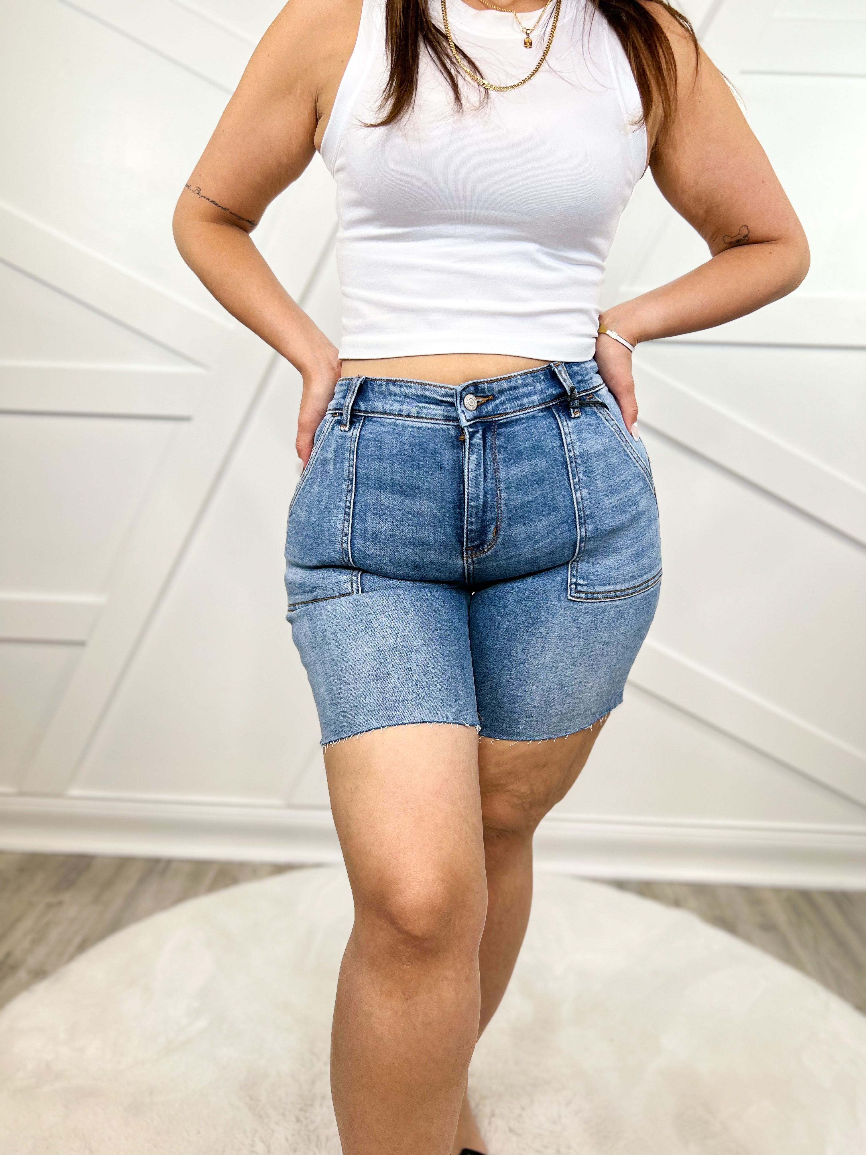 Center of Attention Bermuda Shorts by Judy Blue-160 shorts-Judy Blue-Heathered Boho Boutique, Women's Fashion and Accessories in Palmetto, FL