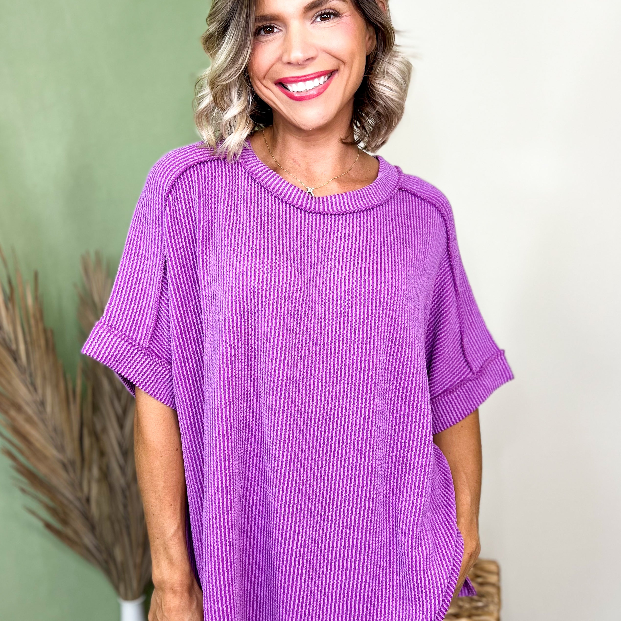Simply Unfinished Ribbed Top-110 SHORT SLEEVE TOP-ZENANA-Heathered Boho Boutique, Women's Fashion and Accessories in Palmetto, FL