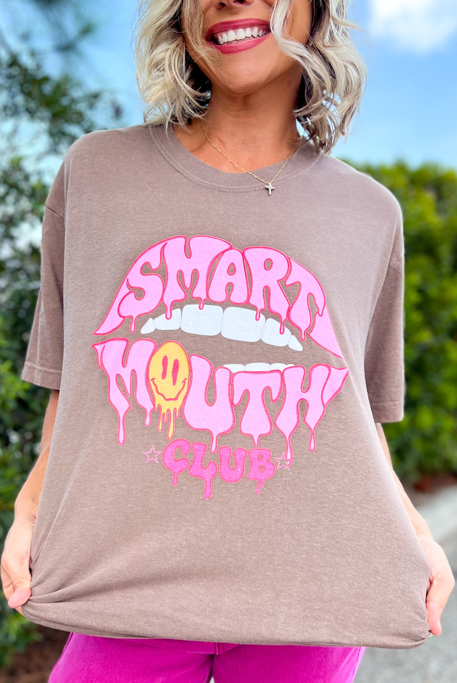 Smart Mouth Club Graphic Tee-130 GRAPHIC TEE-Heathered Boho-Heathered Boho Boutique, Women's Fashion and Accessories in Palmetto, FL