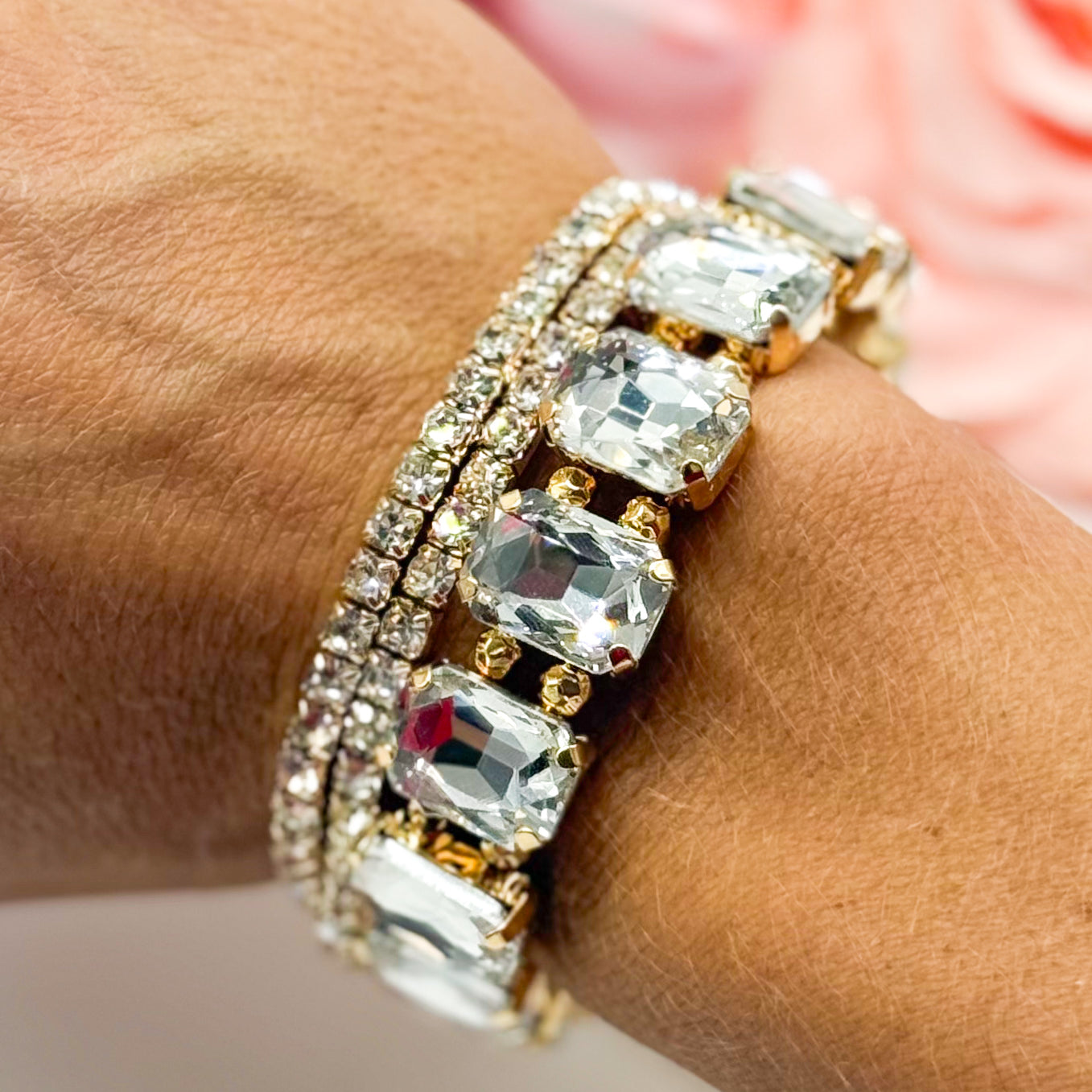 Colored Rhinestone Three Piece Bracelet Set-310 Jewelry-RM Manufacturing-Heathered Boho Boutique, Women's Fashion and Accessories in Palmetto, FL