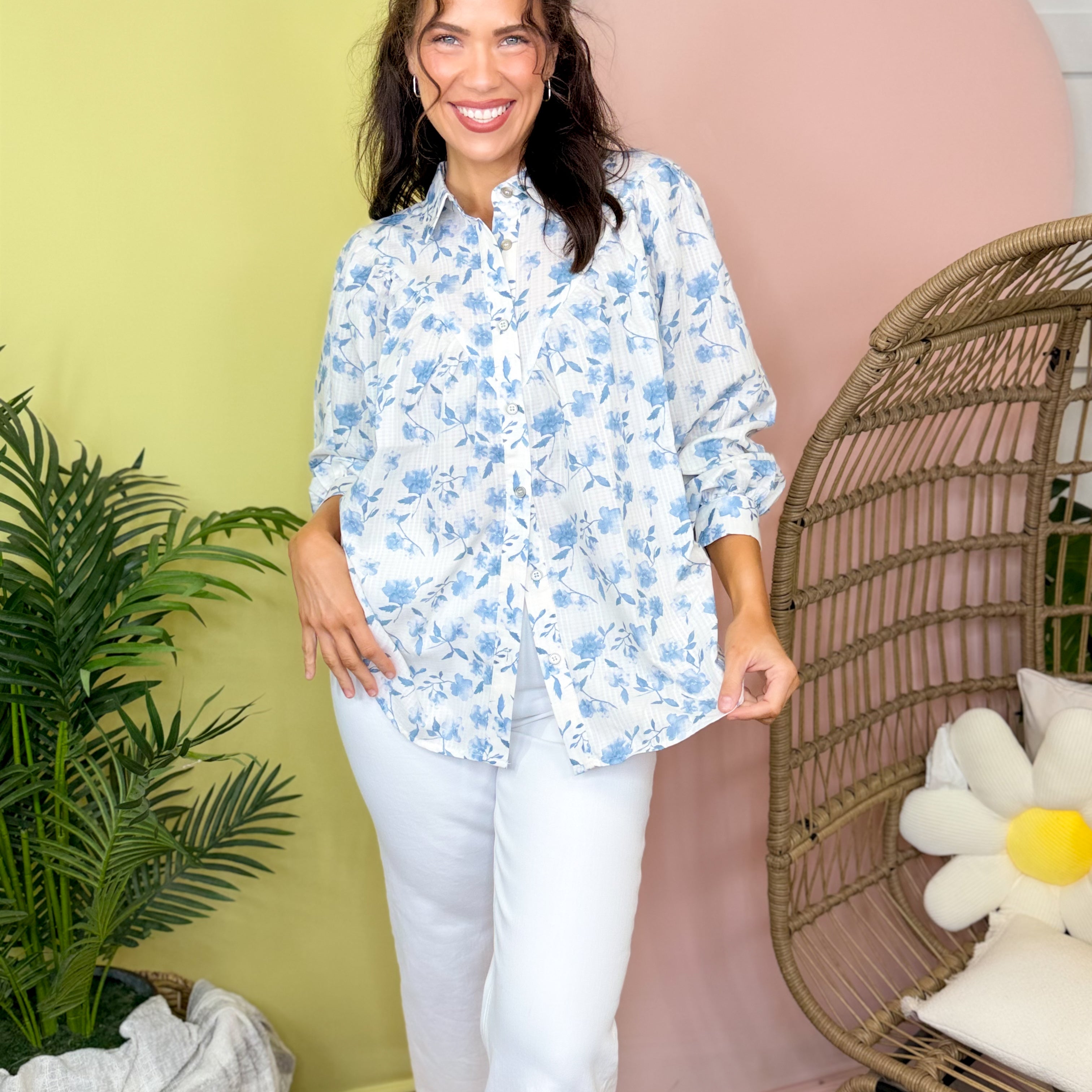 Petal Muse Button Down Top-120 LONG SLEEVE TOPS-SEW IN LOVE-Heathered Boho Boutique, Women's Fashion and Accessories in Palmetto, FL