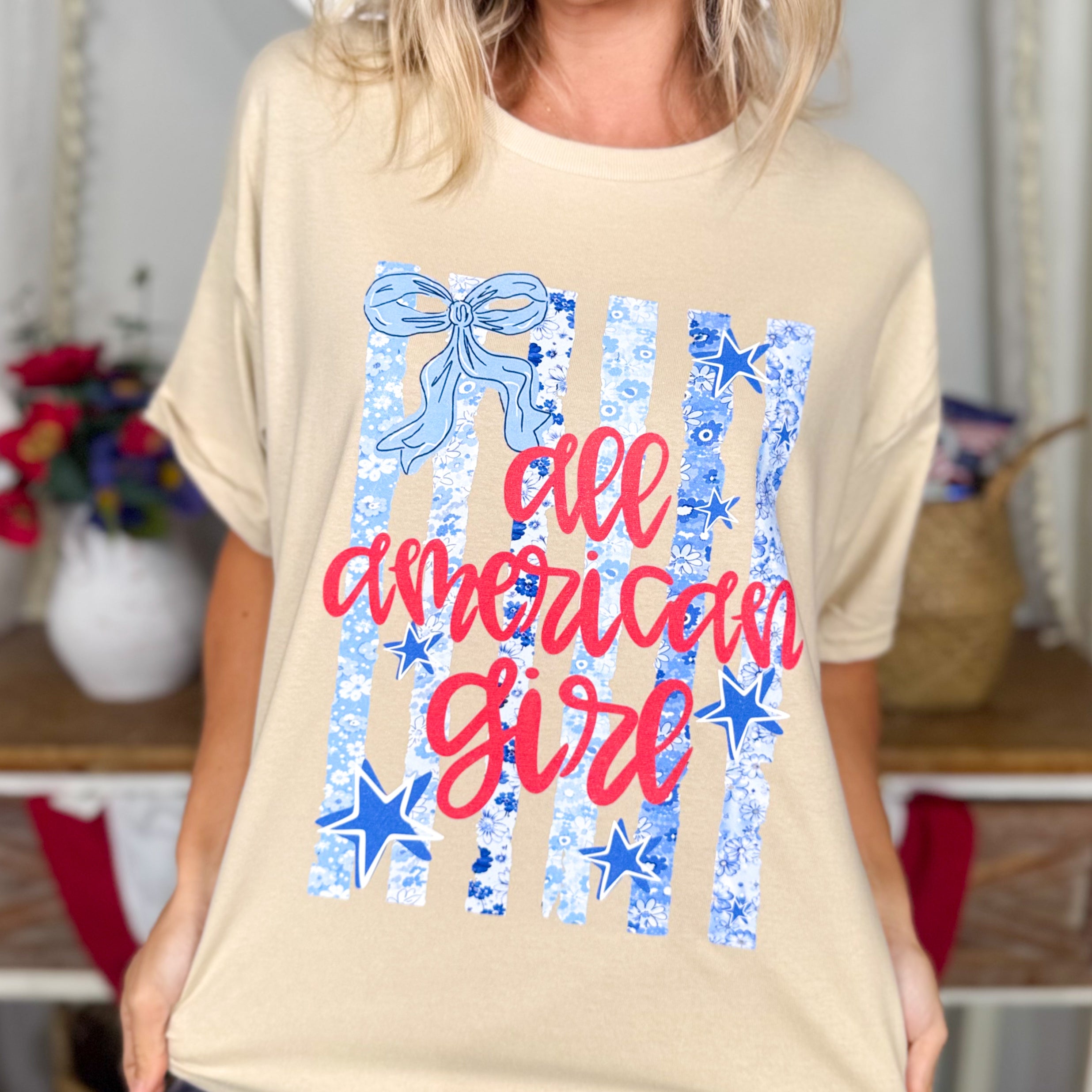 All American Girl Graphic Tee-130 Graphic Tees-Heathered Boho-Heathered Boho Boutique, Women's Fashion and Accessories in Palmetto, FL