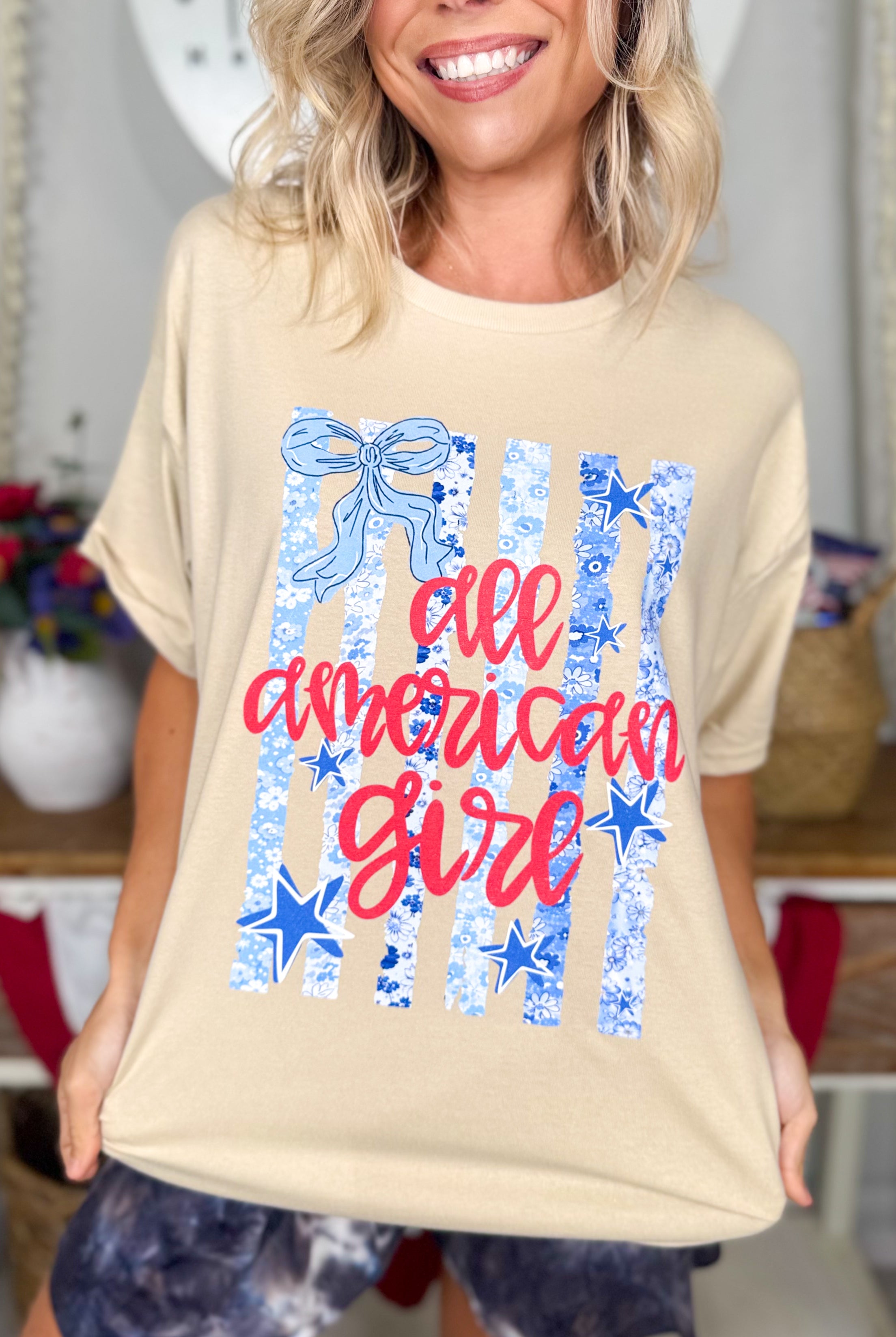 All American Girl Graphic Tee-130 Graphic Tees-Heathered Boho-Heathered Boho Boutique, Women's Fashion and Accessories in Palmetto, FL