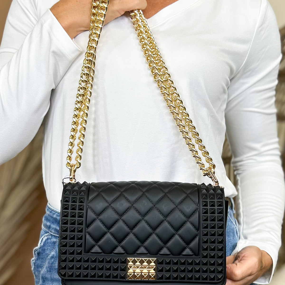Donna Studded Chain Crossbody Bag-320 Bags-Jen & Co.-Heathered Boho Boutique, Women's Fashion and Accessories in Palmetto, FL