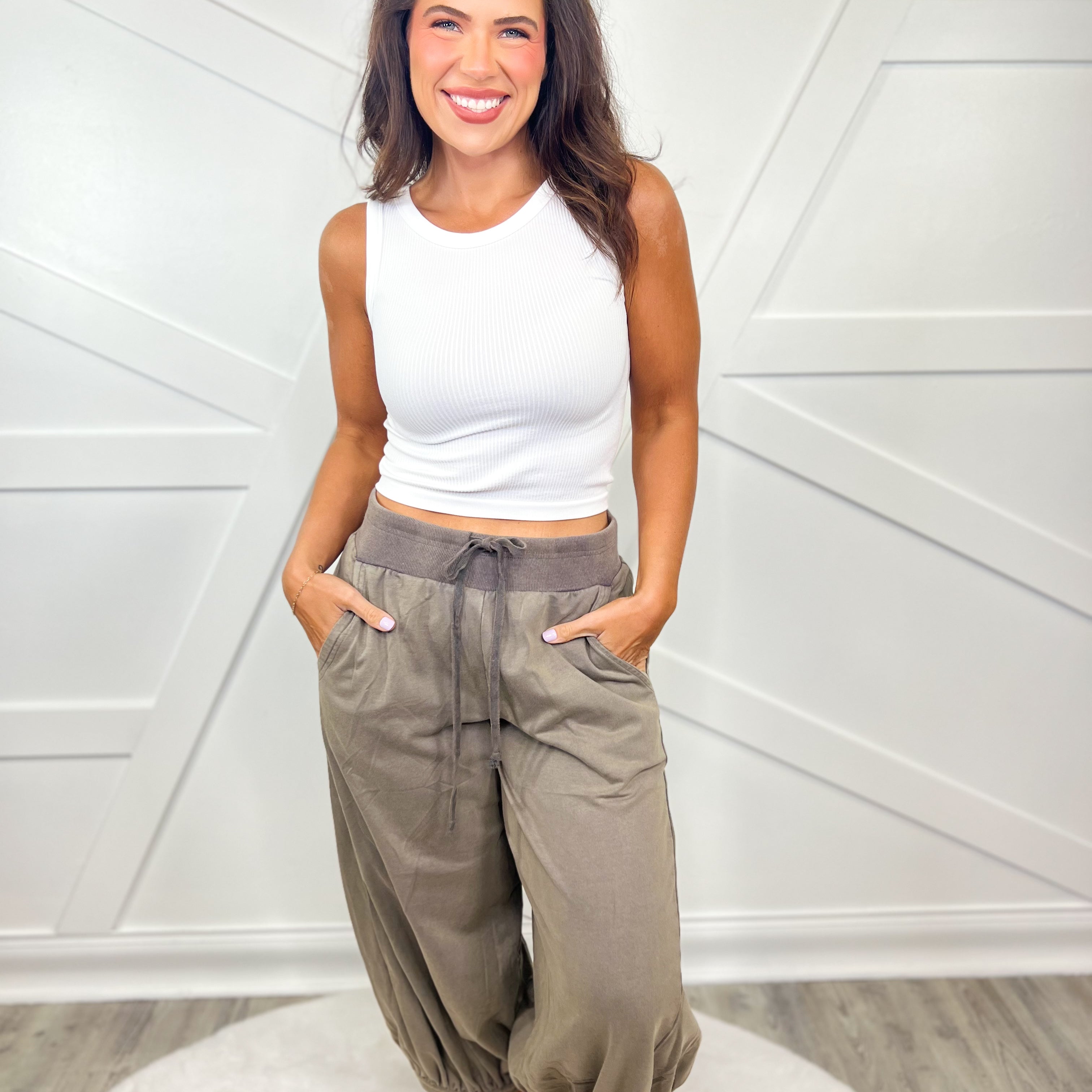 Restock: To the Sky Capri Bubble Pants-150 PANTS-Oddi-Heathered Boho Boutique, Women's Fashion and Accessories in Palmetto, FL