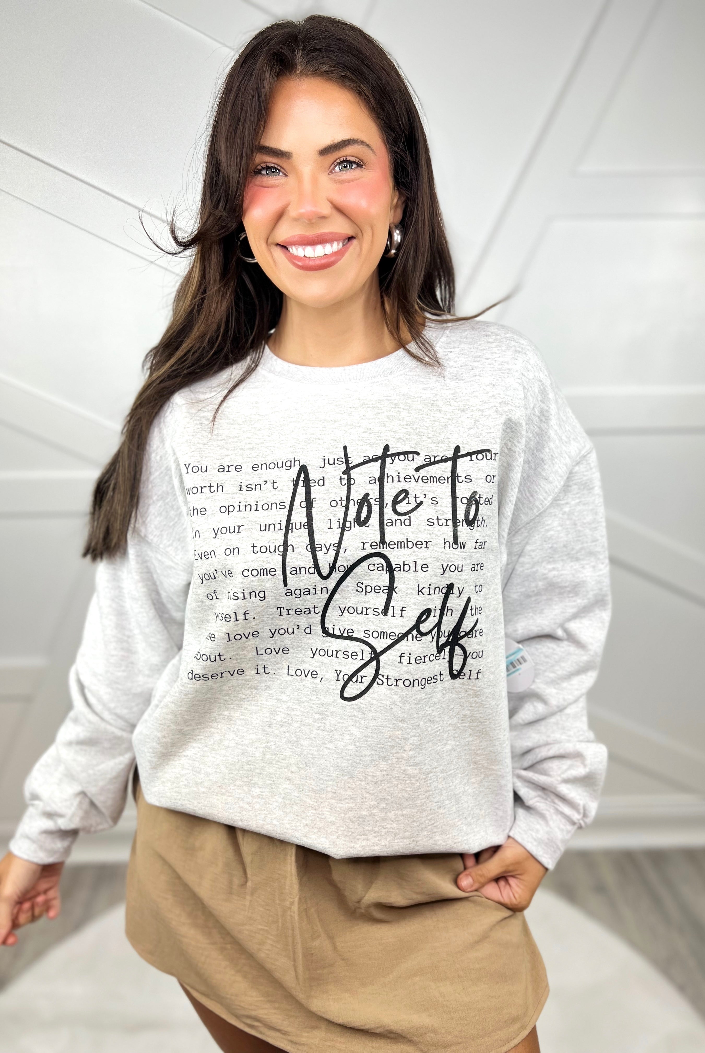 Note To Self Graphic Crewneck Sweatshirt-130 Graphic Tees-Heathered Boho-Heathered Boho Boutique, Women's Fashion and Accessories in Palmetto, FL