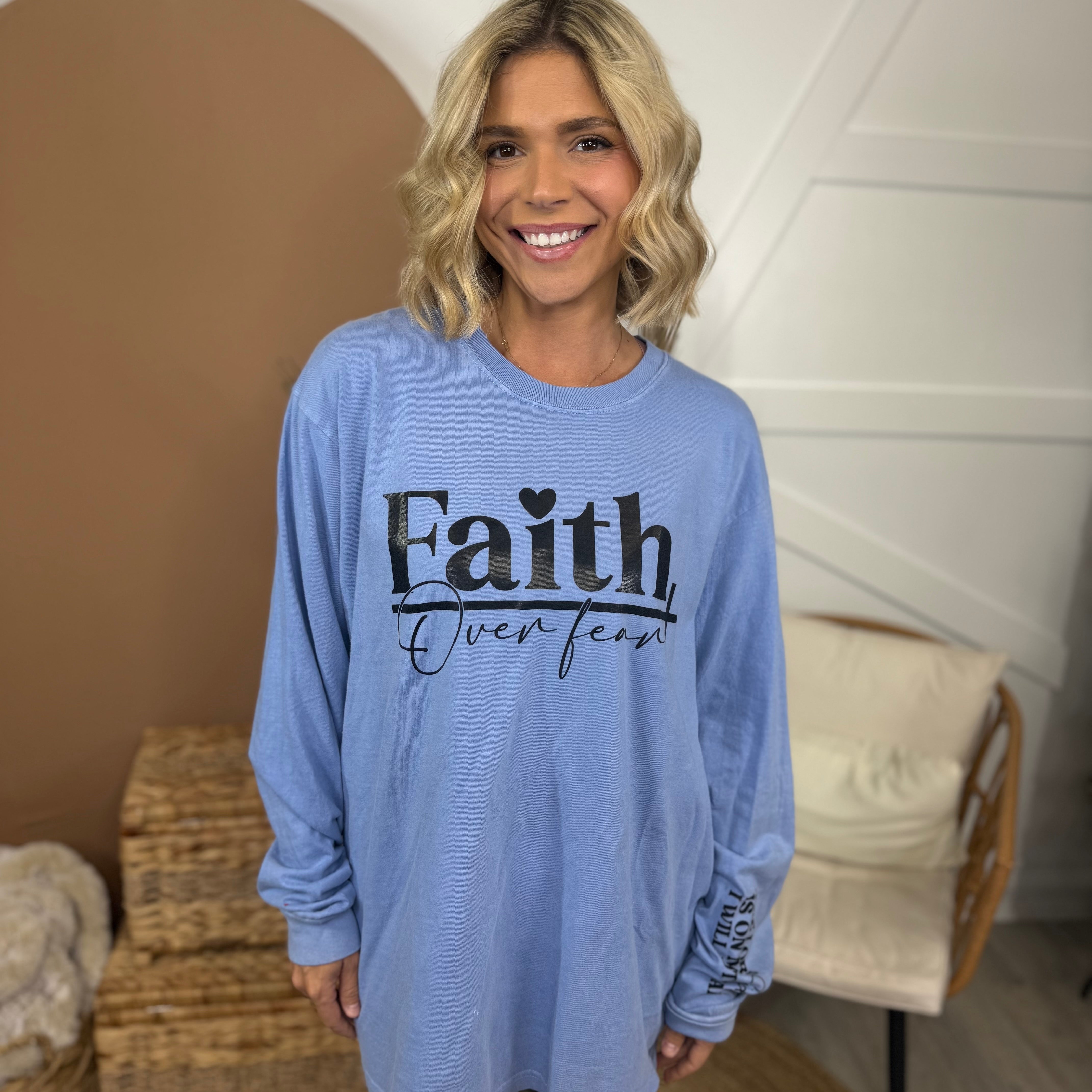 Will Not Fear-Black Text-Graphic Long Sleeve-130 Graphic Tees-Heathered Boho-Heathered Boho Boutique, Women's Fashion and Accessories in Palmetto, FL