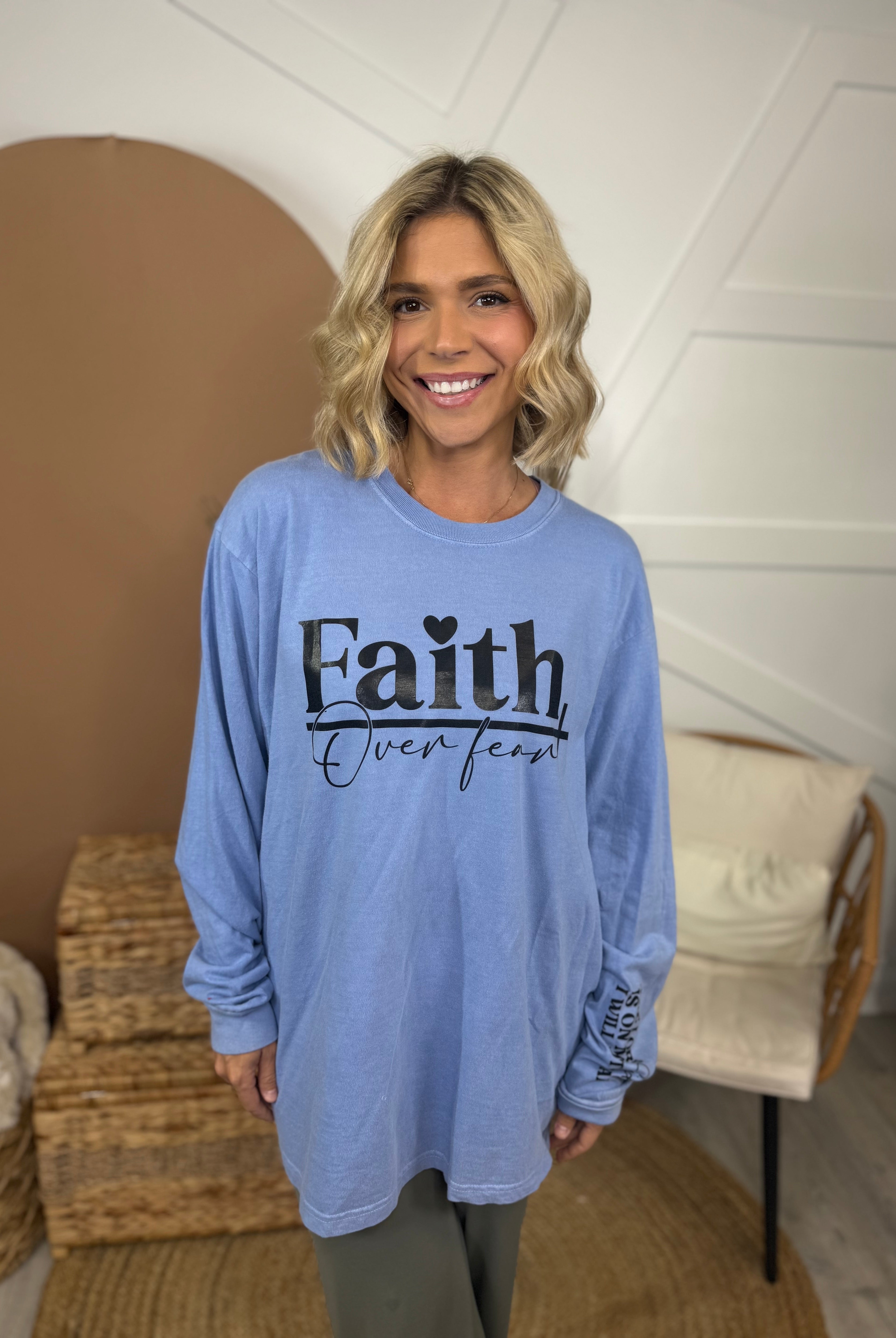 Will Not Fear-Black Text-Graphic Long Sleeve-130 Graphic Tees-Heathered Boho-Heathered Boho Boutique, Women's Fashion and Accessories in Palmetto, FL