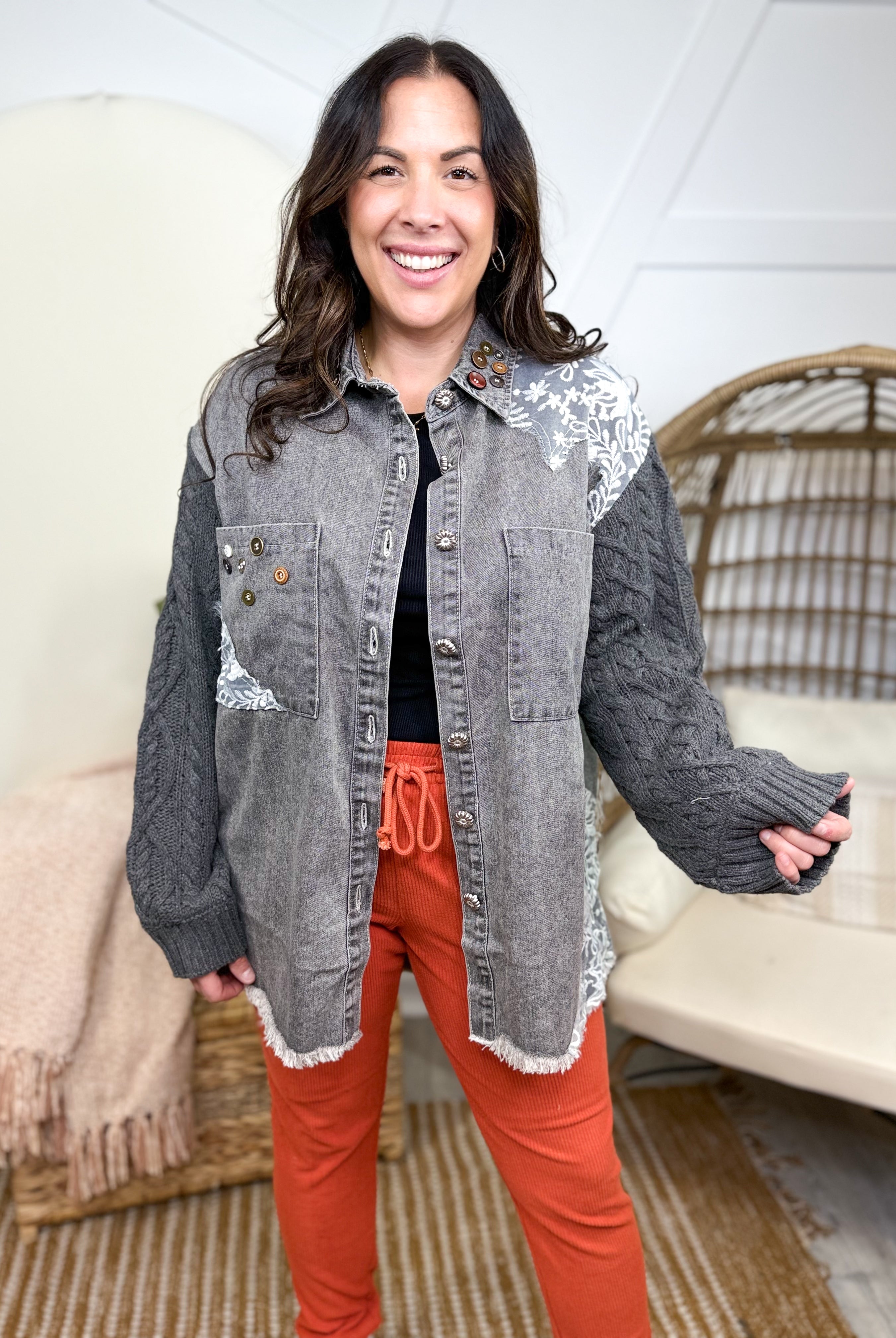 Restock: Take Me Downtown Shacket-200 JACKETS/SHACKETS-POL-Heathered Boho Boutique, Women's Fashion and Accessories in Palmetto, FL