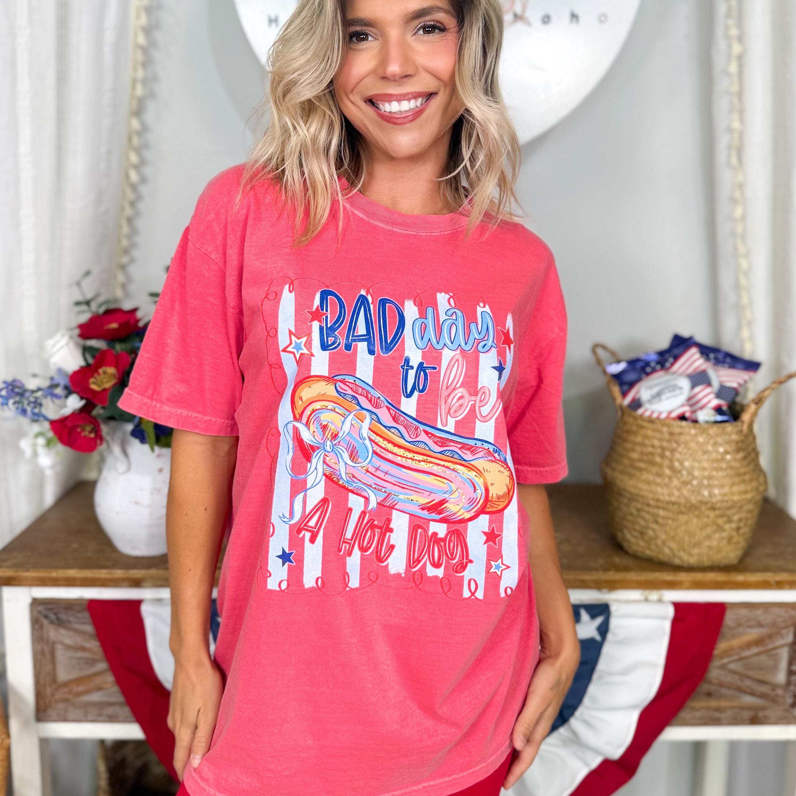 Bad Day to be a Hotdog Graphic Tee-130 Graphic Tees-Heathered Boho-Heathered Boho Boutique, Women's Fashion and Accessories in Palmetto, FL