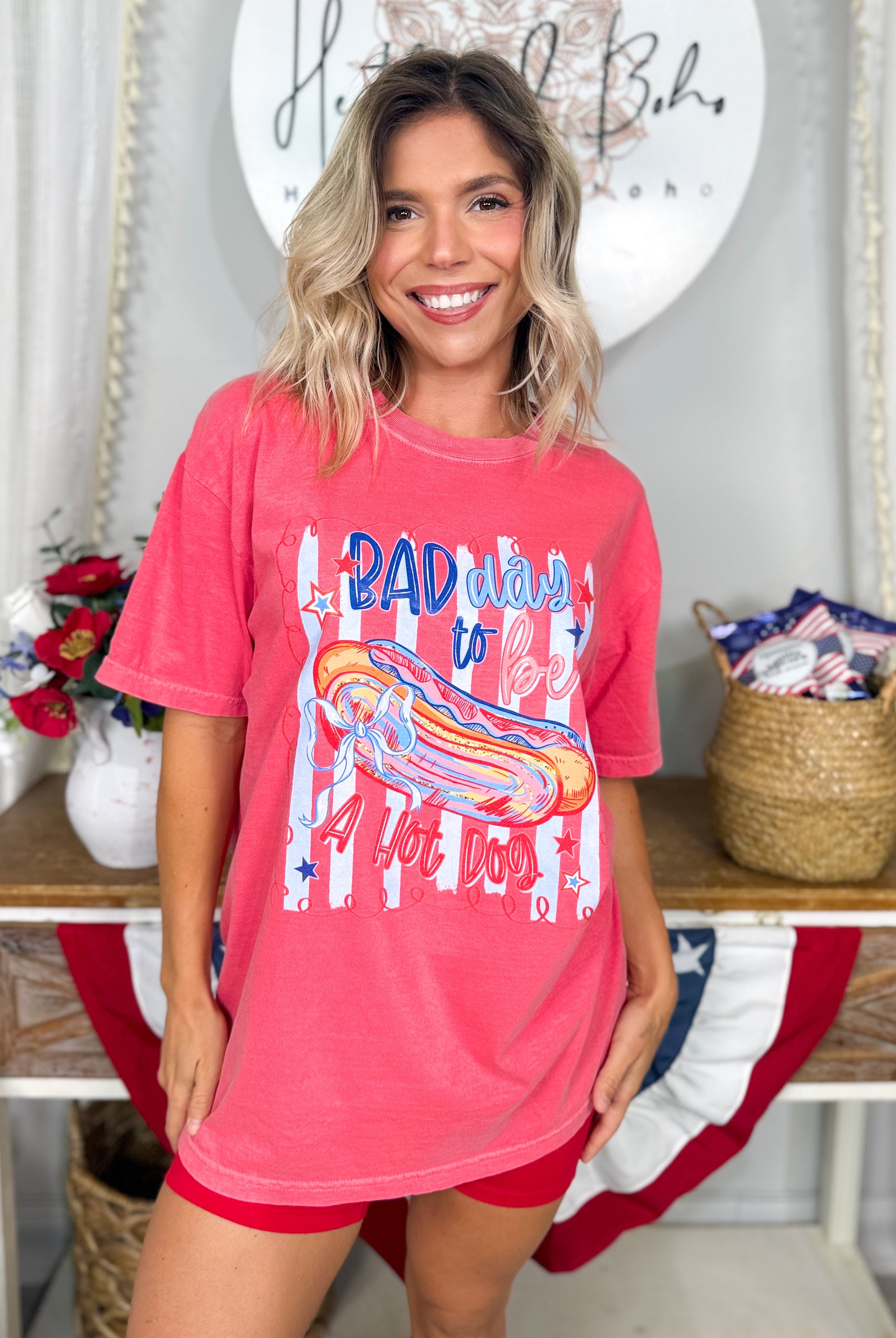 Bad Day to be a Hotdog Graphic Tee-130 Graphic Tees-Heathered Boho-Heathered Boho Boutique, Women's Fashion and Accessories in Palmetto, FL