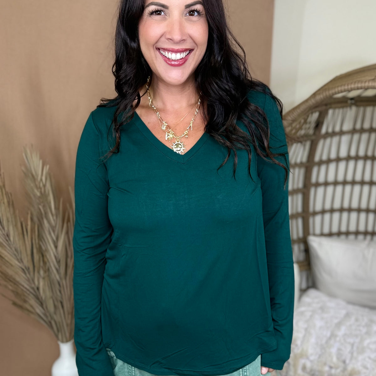 The Better Than Basic V-Neck Top-120 LONG SLEEVE TOPS-ZENANA-Heathered Boho Boutique, Women's Fashion and Accessories in Palmetto, FL