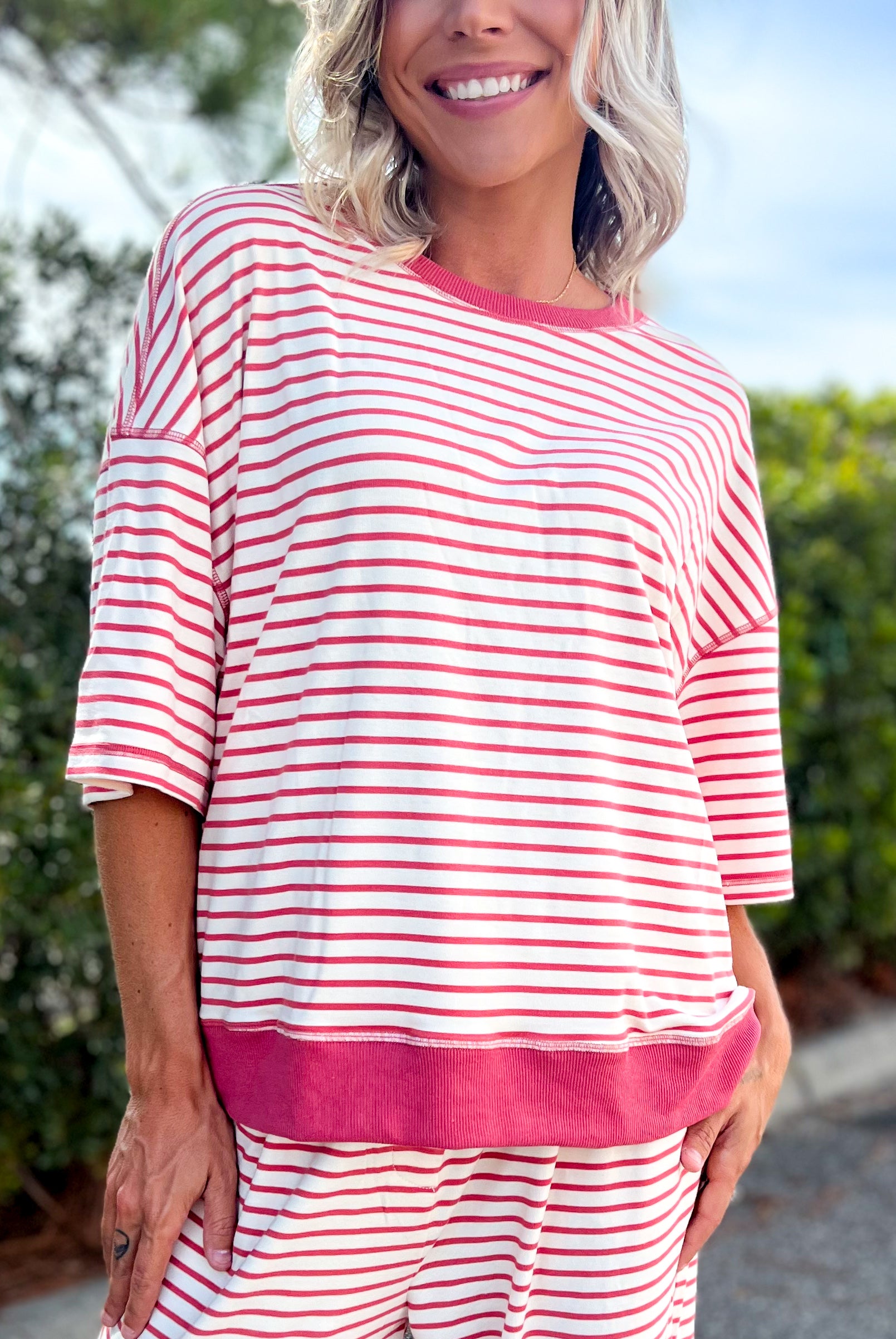 The Boardwalk Breeze Top-110 SHORT SLEEVE TOP-POLAGRAM-Heathered Boho Boutique, Women's Fashion and Accessories in Palmetto, FL