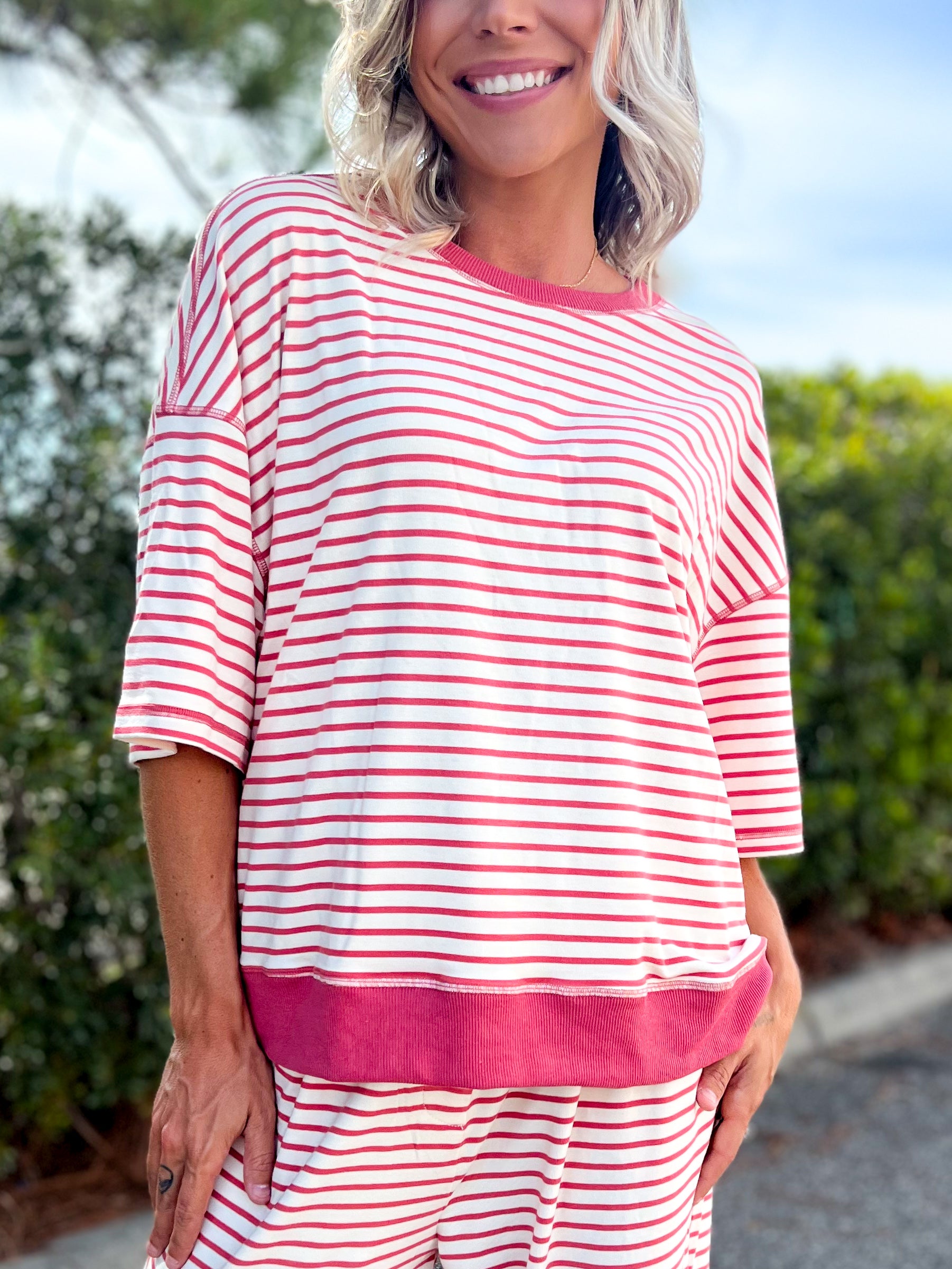 The Boardwalk Breeze Top-110 SHORT SLEEVE TOP-POLAGRAM-Heathered Boho Boutique, Women's Fashion and Accessories in Palmetto, FL