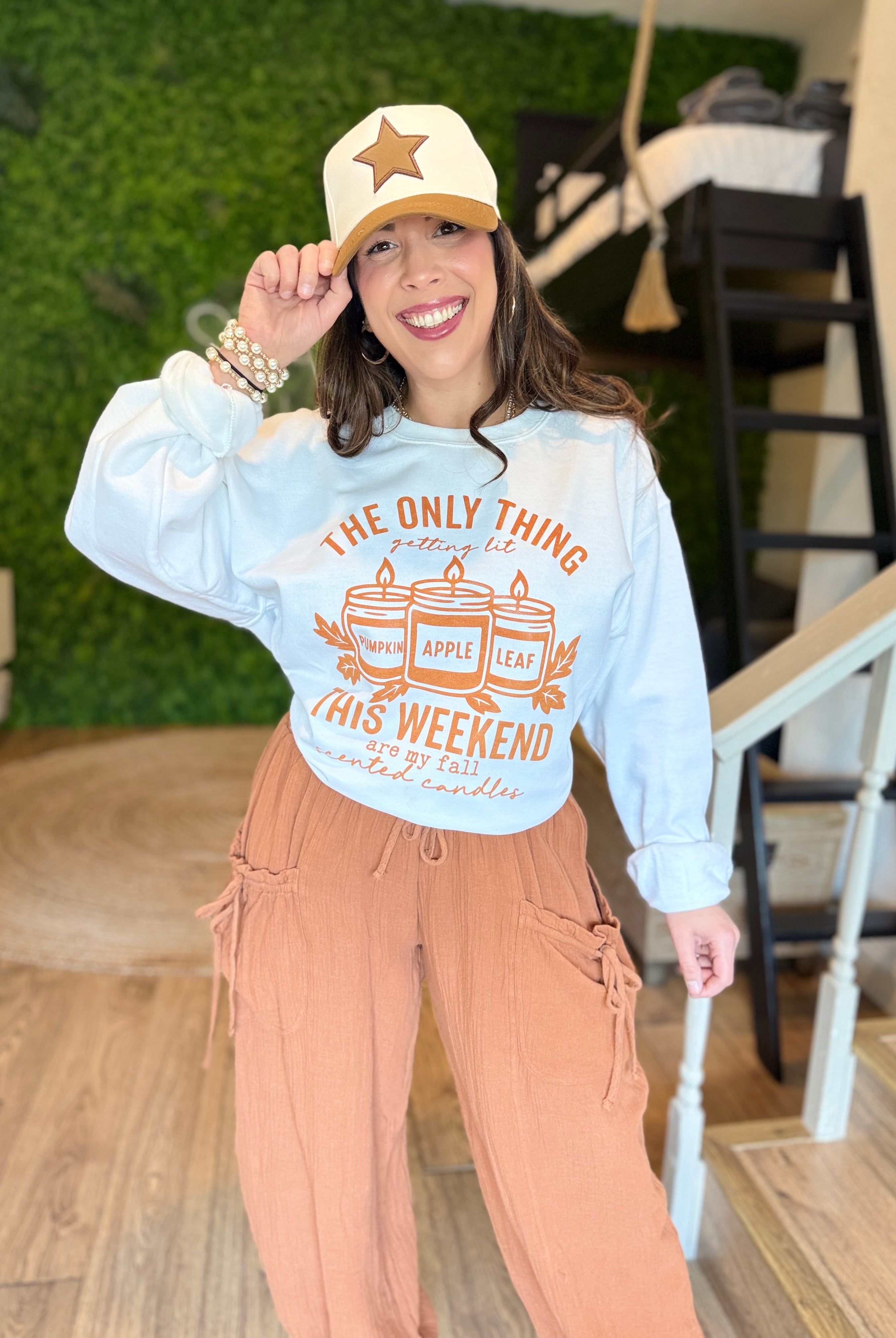 Only Thing Getting Lit This Weekend Sweatshirt-White-130 Graphic Tees-Heathered Boho-Heathered Boho Boutique, Women's Fashion and Accessories in Palmetto, FL