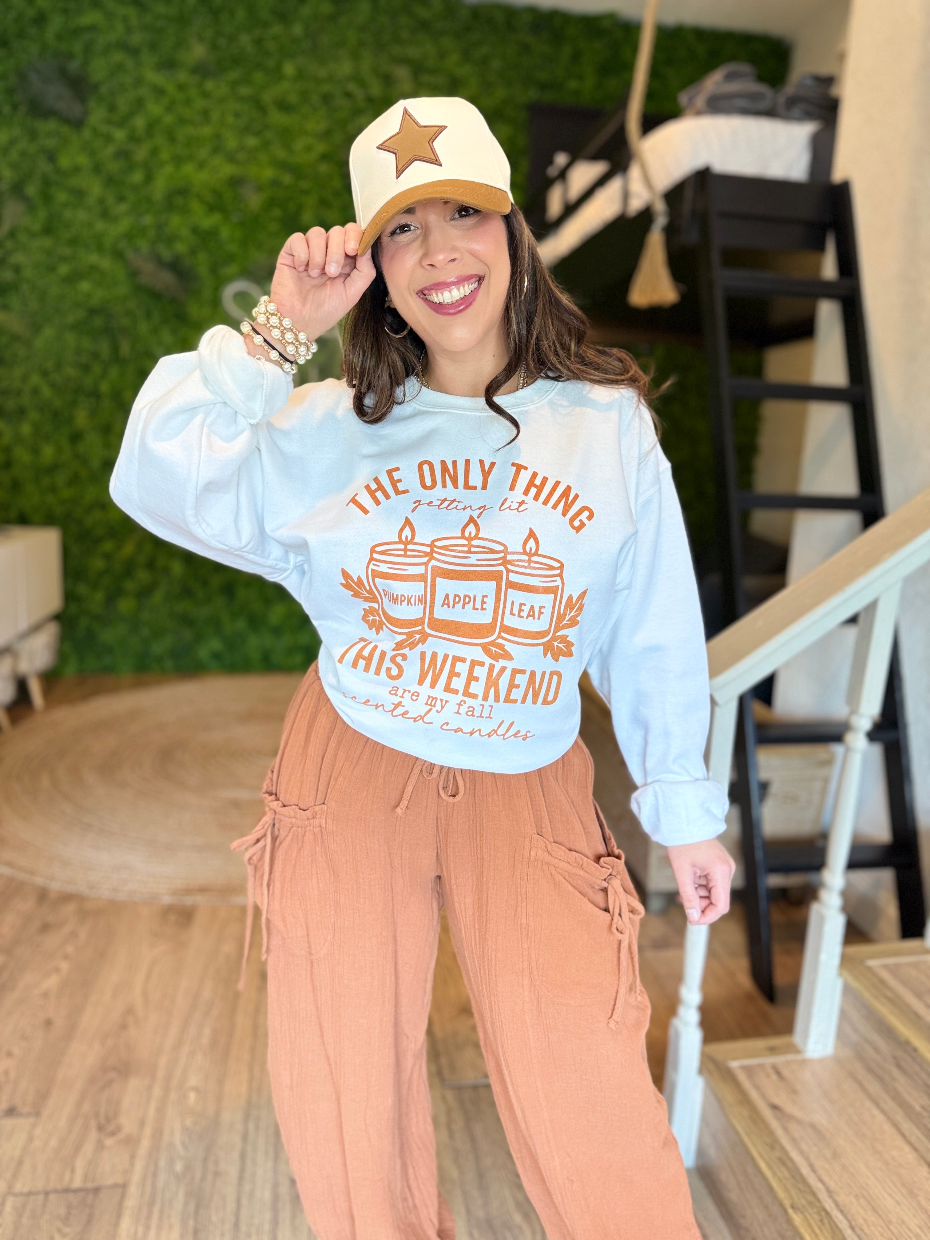Only Thing Getting Lit This Weekend Sweatshirt-White-130 Graphic Tees-Heathered Boho-Heathered Boho Boutique, Women's Fashion and Accessories in Palmetto, FL