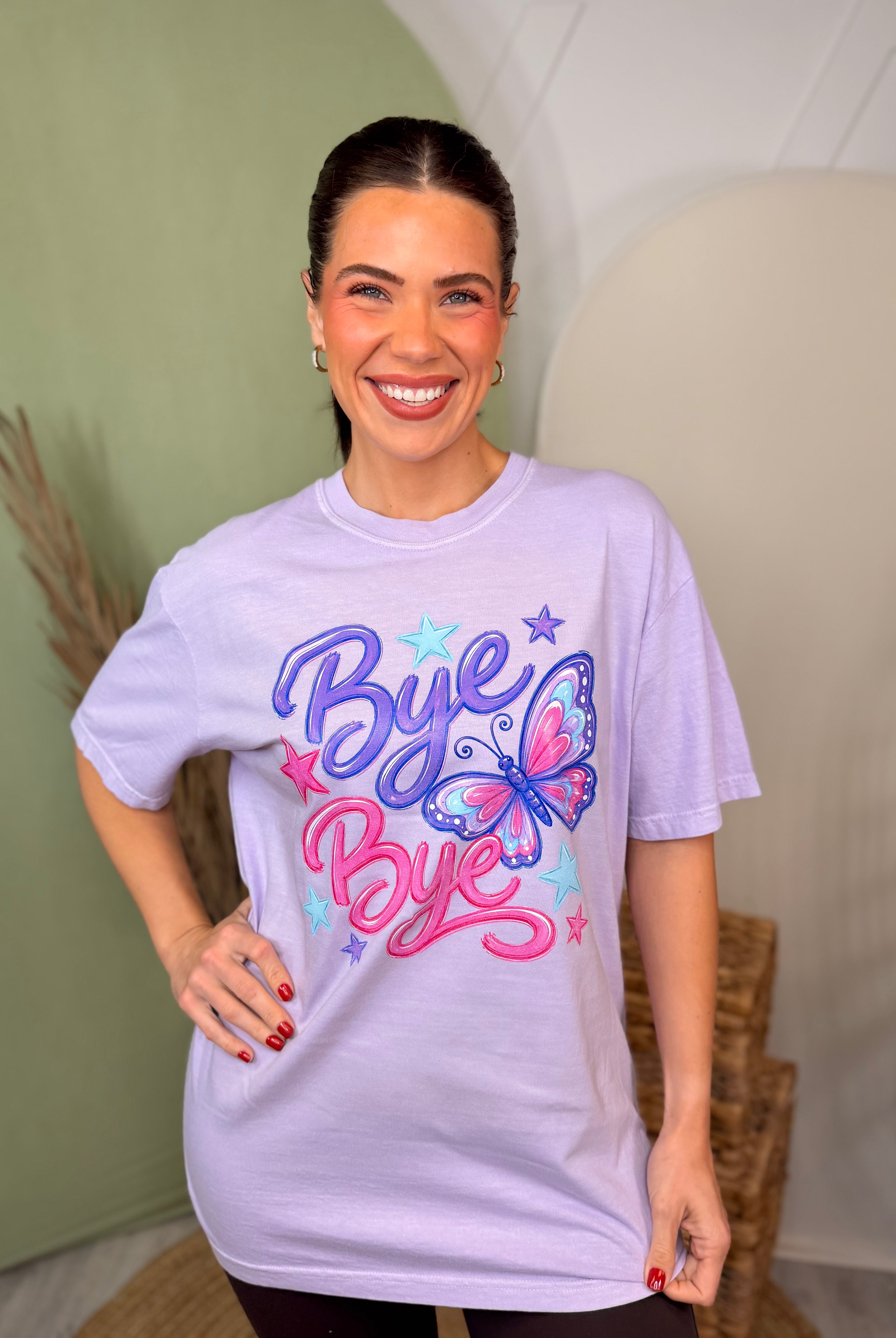 Bye, Bye Butterfly Graphic Tee-130 Graphic Tees-Heathered Boho-Heathered Boho Boutique, Women's Fashion and Accessories in Palmetto, FL