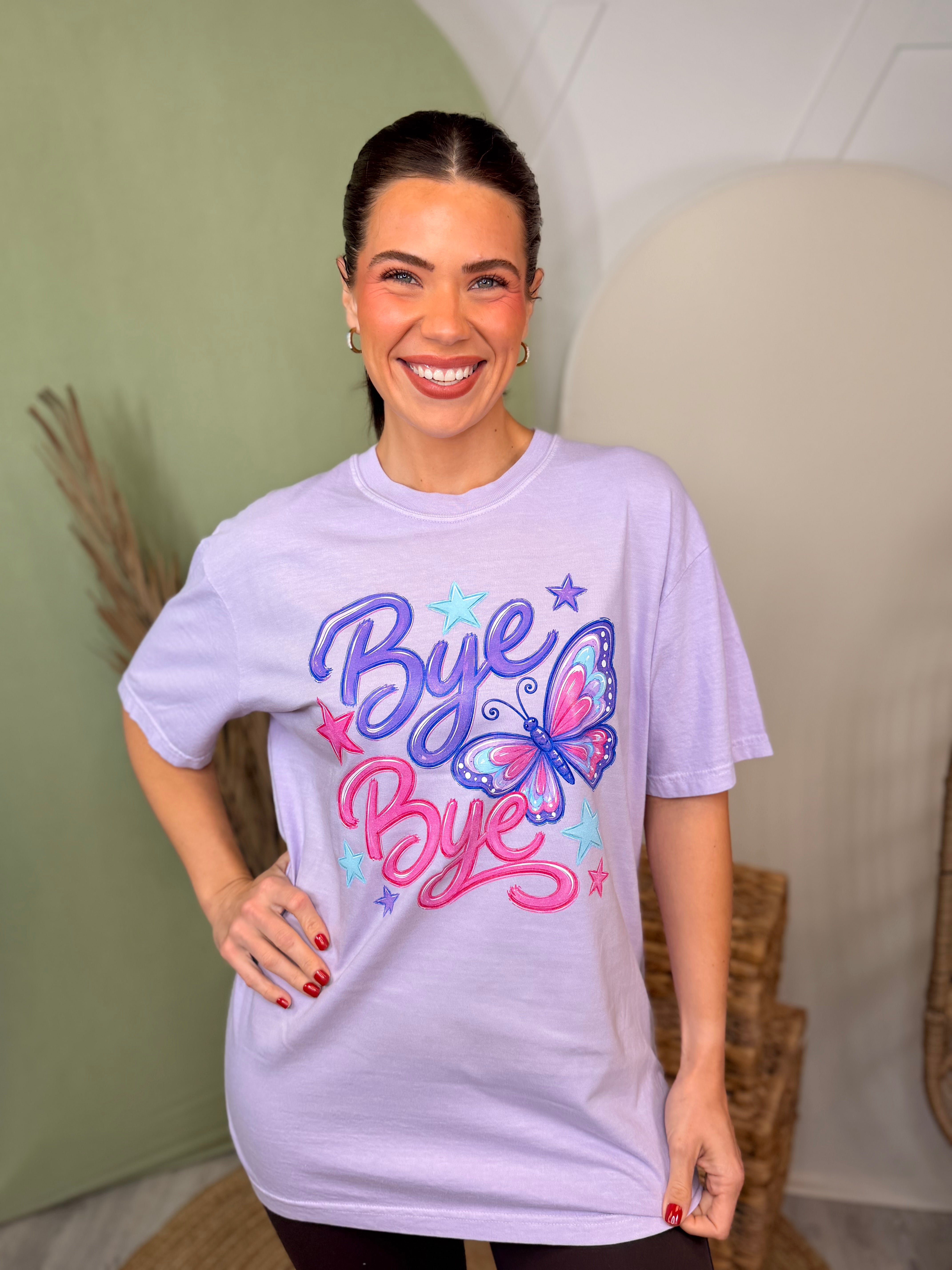 Bye, Bye Butterfly Graphic Tee-130 Graphic Tees-Heathered Boho-Heathered Boho Boutique, Women's Fashion and Accessories in Palmetto, FL